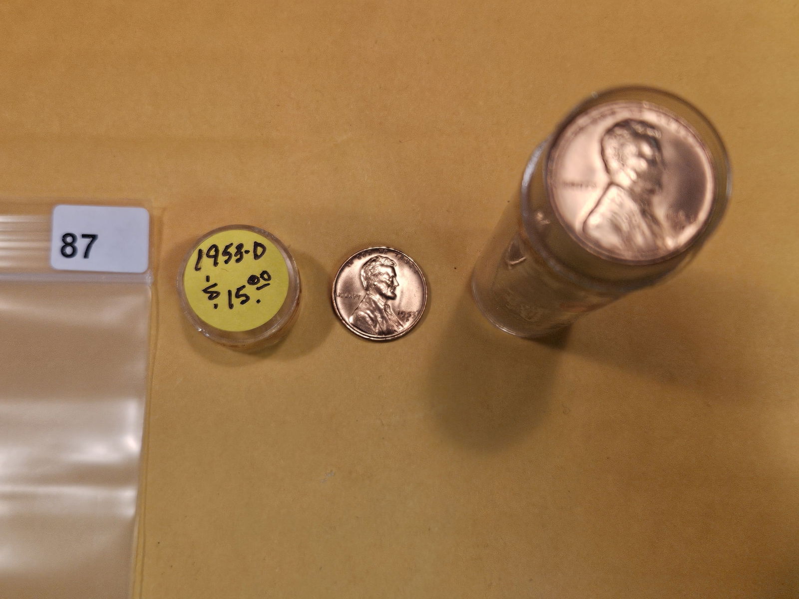 Full Roll of 1953-D BU RED Wheat cents (1 of 2)