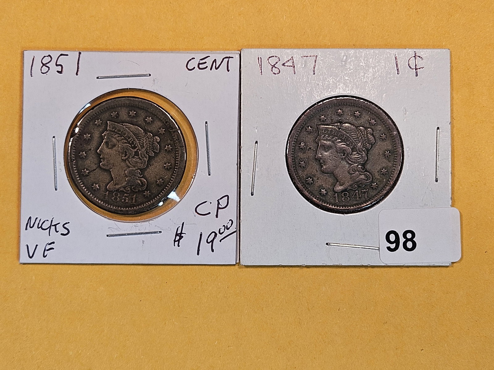 1851 and 1847 Braided Hair Large Cents (1 of 5)