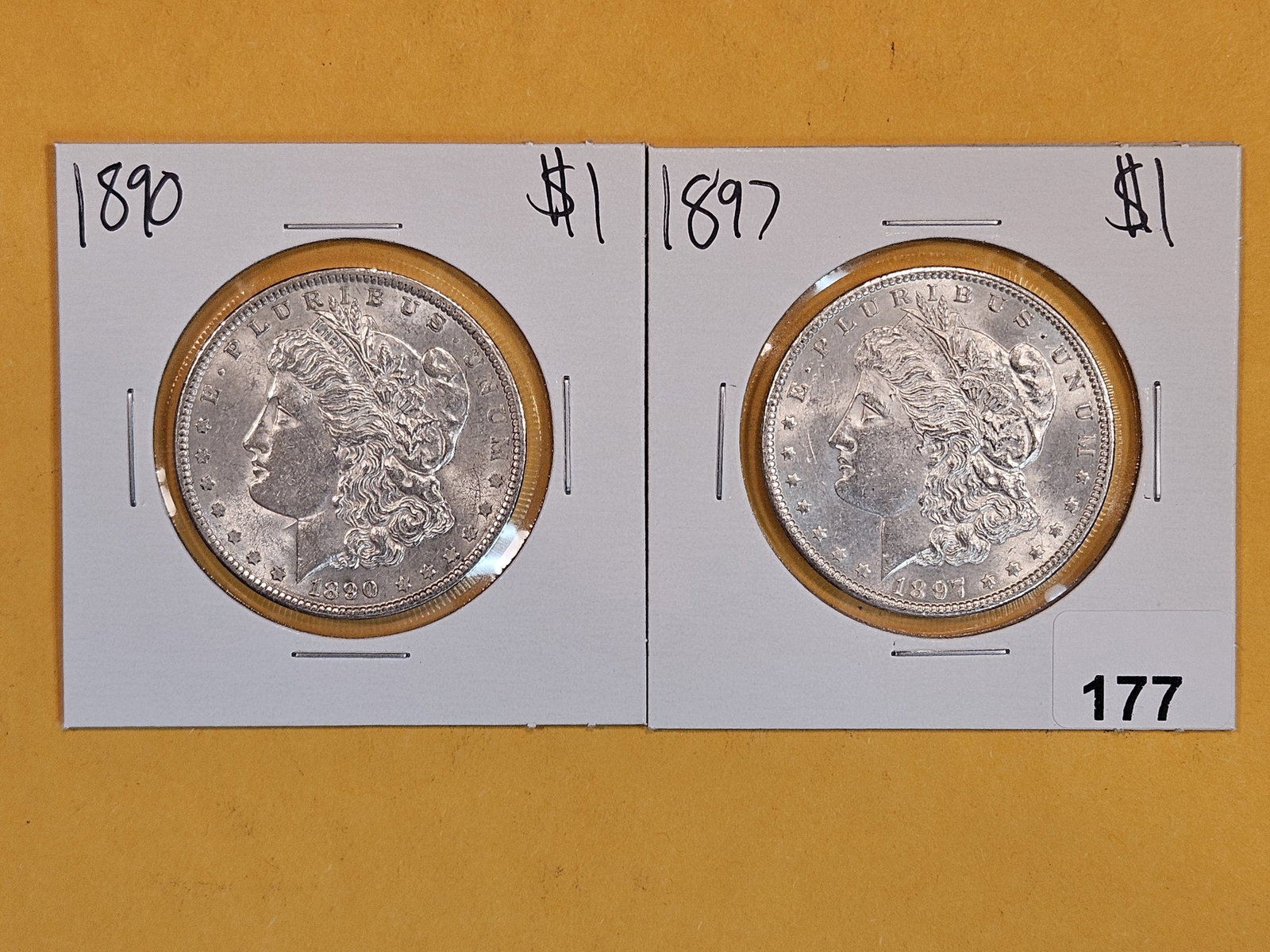 Two Brilliant About Uncirculated Plus Morgan Silver Dollars (1 of 2)
