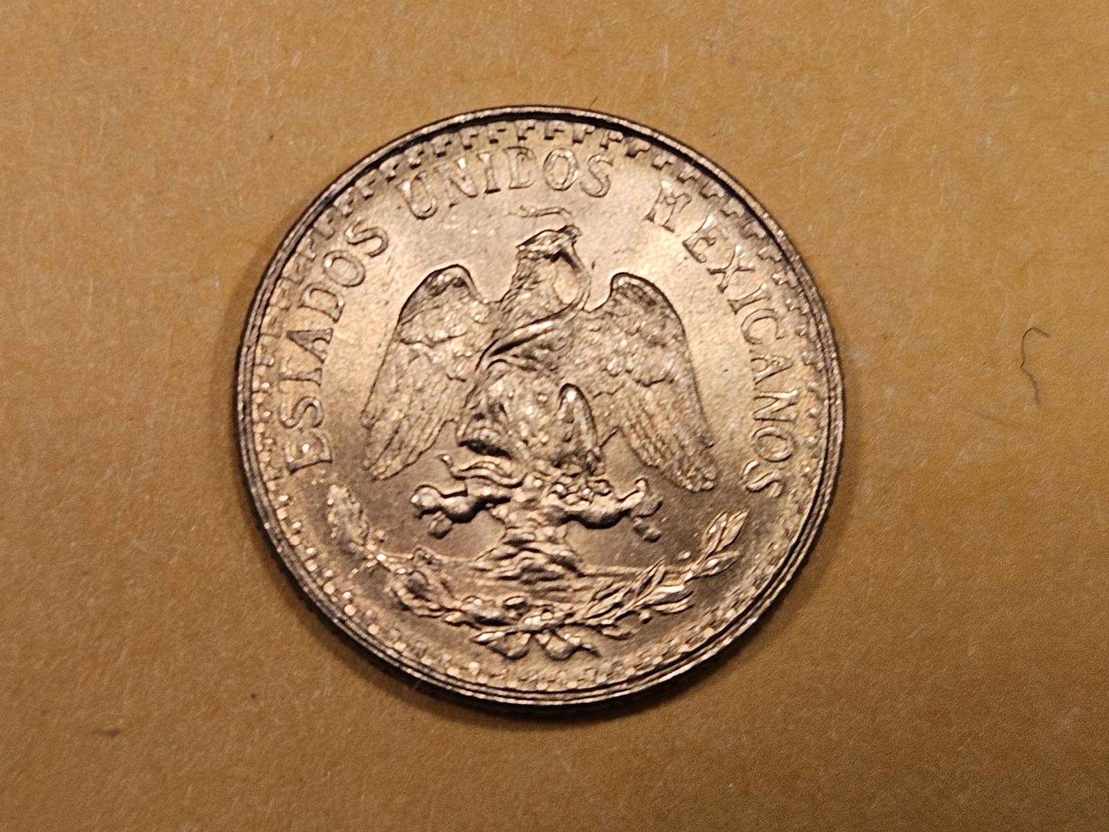 GOLD! Brilliant Uncirculated 1945 Mexico Gold 2 pesos: KM # 461