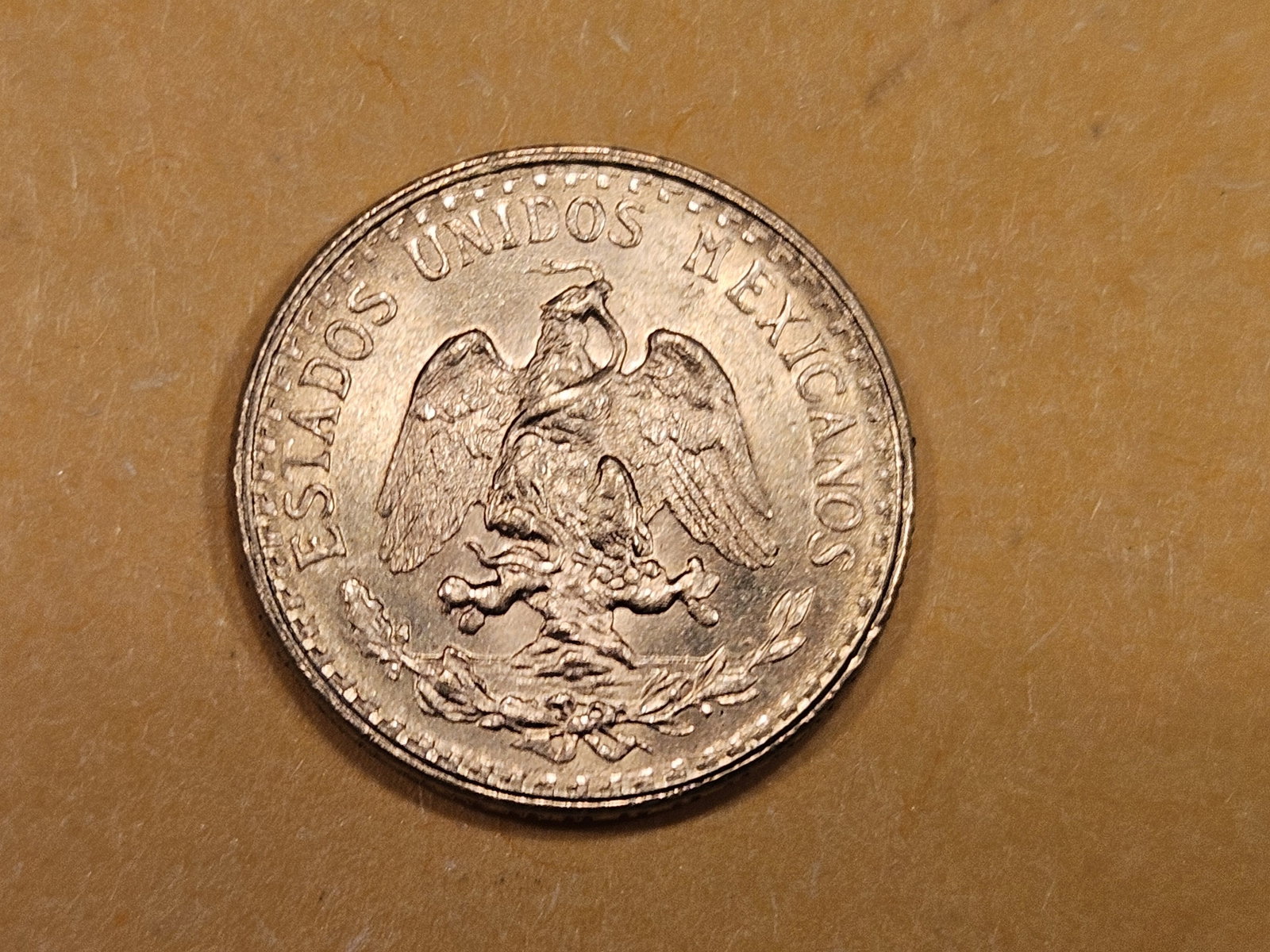 GOLD! Brilliant Uncirculated 1945 Mexico Gold 2 pesos: KM # 461