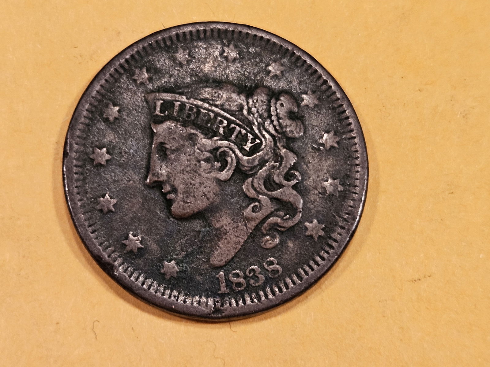 1838 Beaded Cord Large Cent (1 of 3)