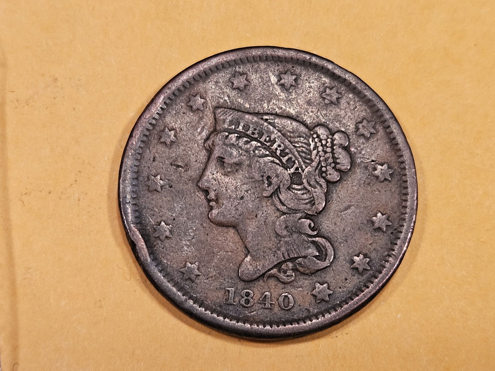 1840 Small Date Braided Hair Large Cent (1 of 3)