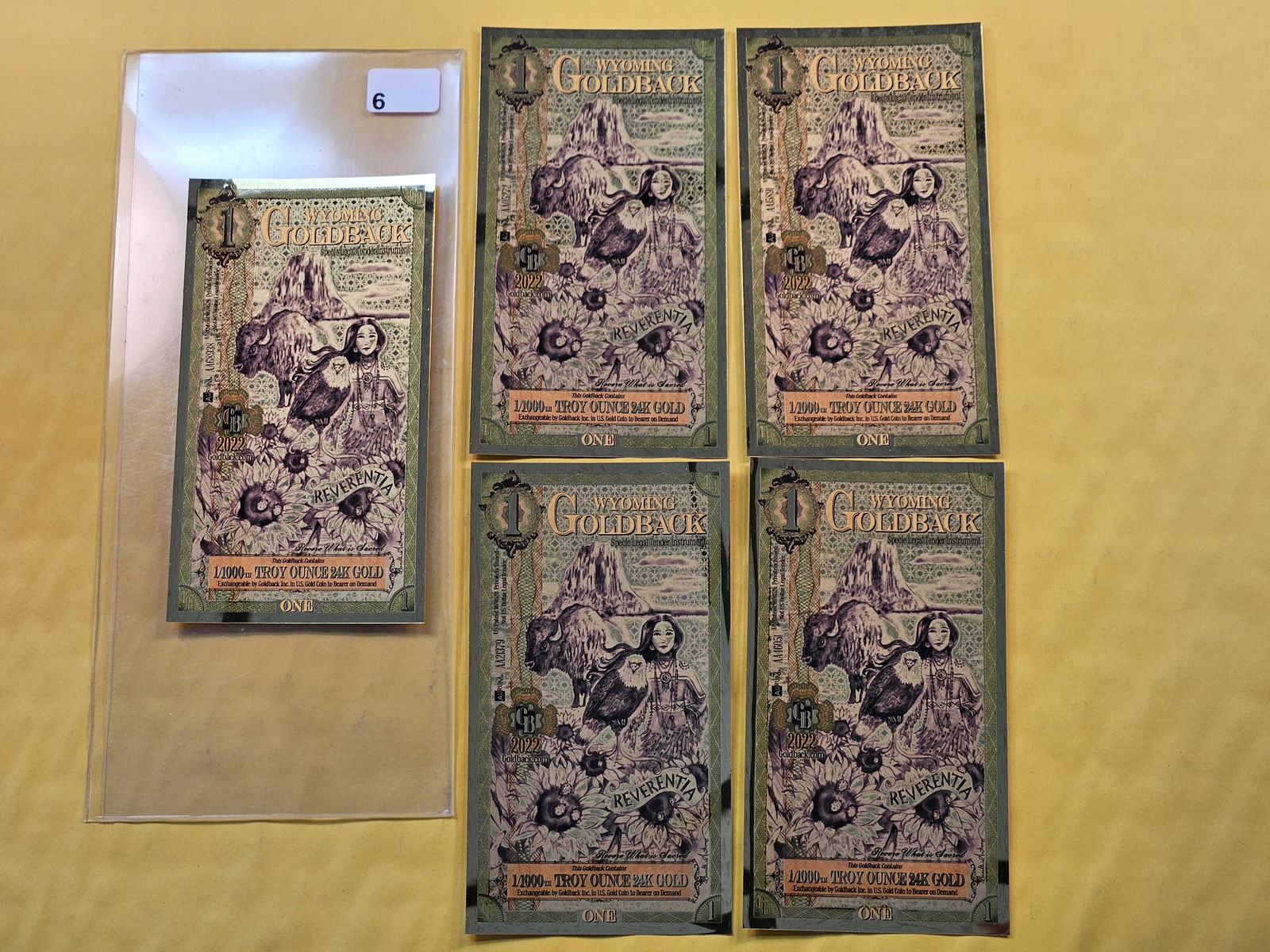 GOLD!! Five Wyoming One Goldback notes (1 of 3)