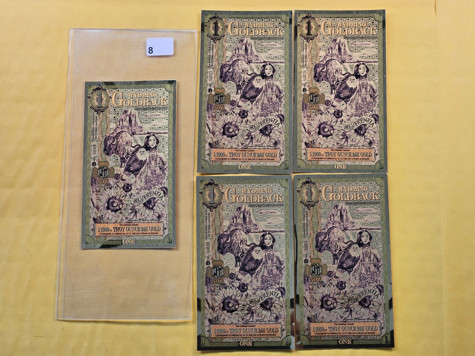 GOLD!! Five Wyoming One Goldback notes (1 of 3)