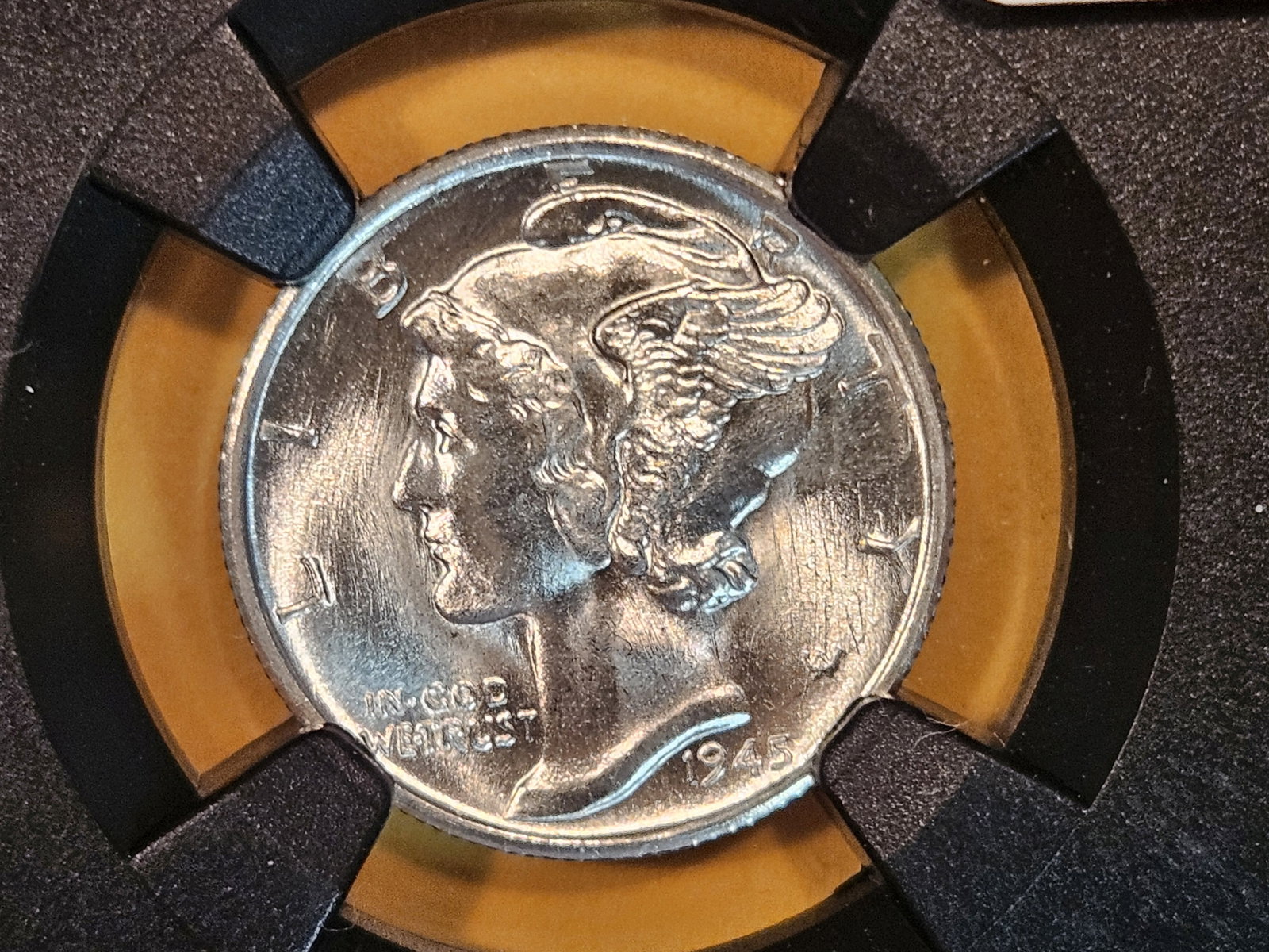 GEM! NGC 1945-S Mercury Dime in Mint State 66: Original Bag Fragment