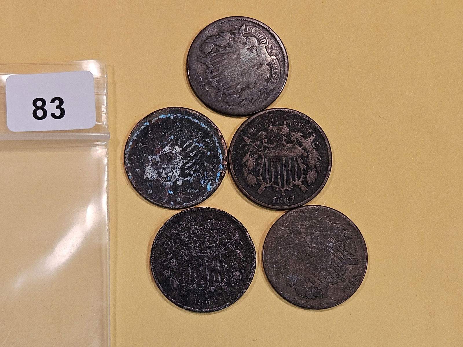 Five mixed 2 Cent pieces (1 of 2)