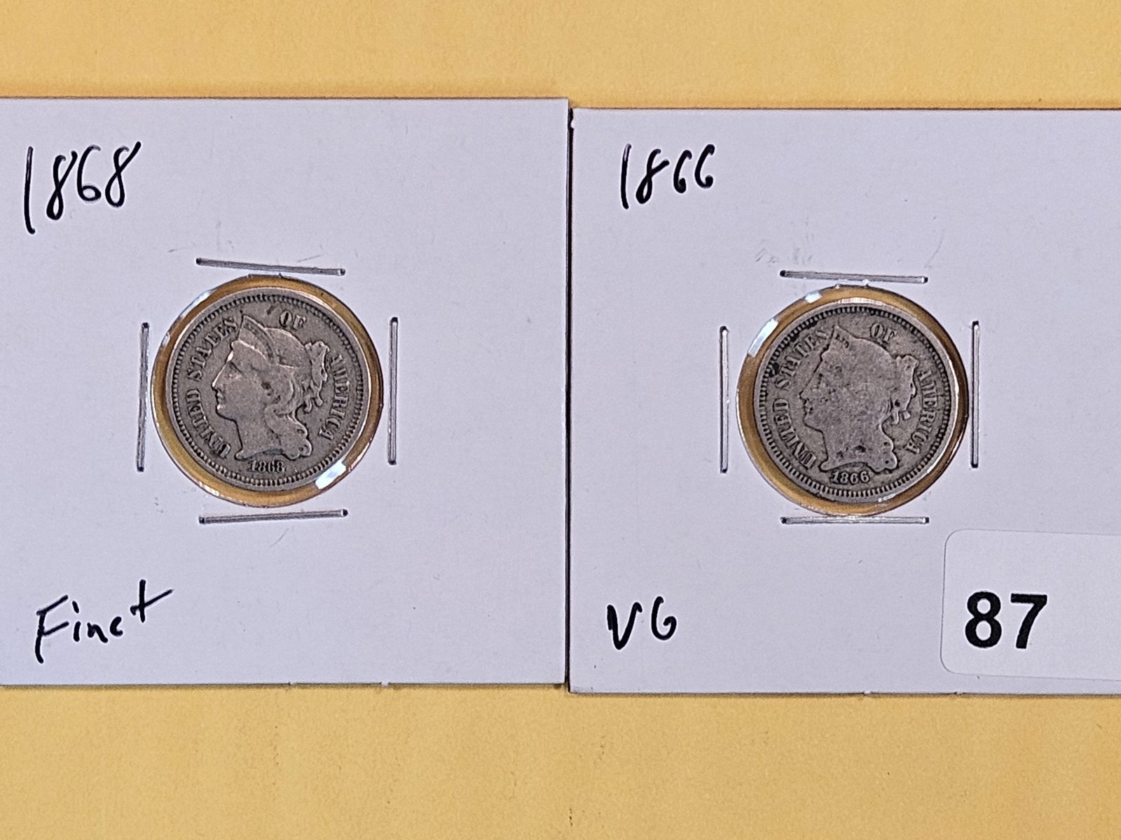 1868 and 1866 Three Cent Nickels (1 of 5)