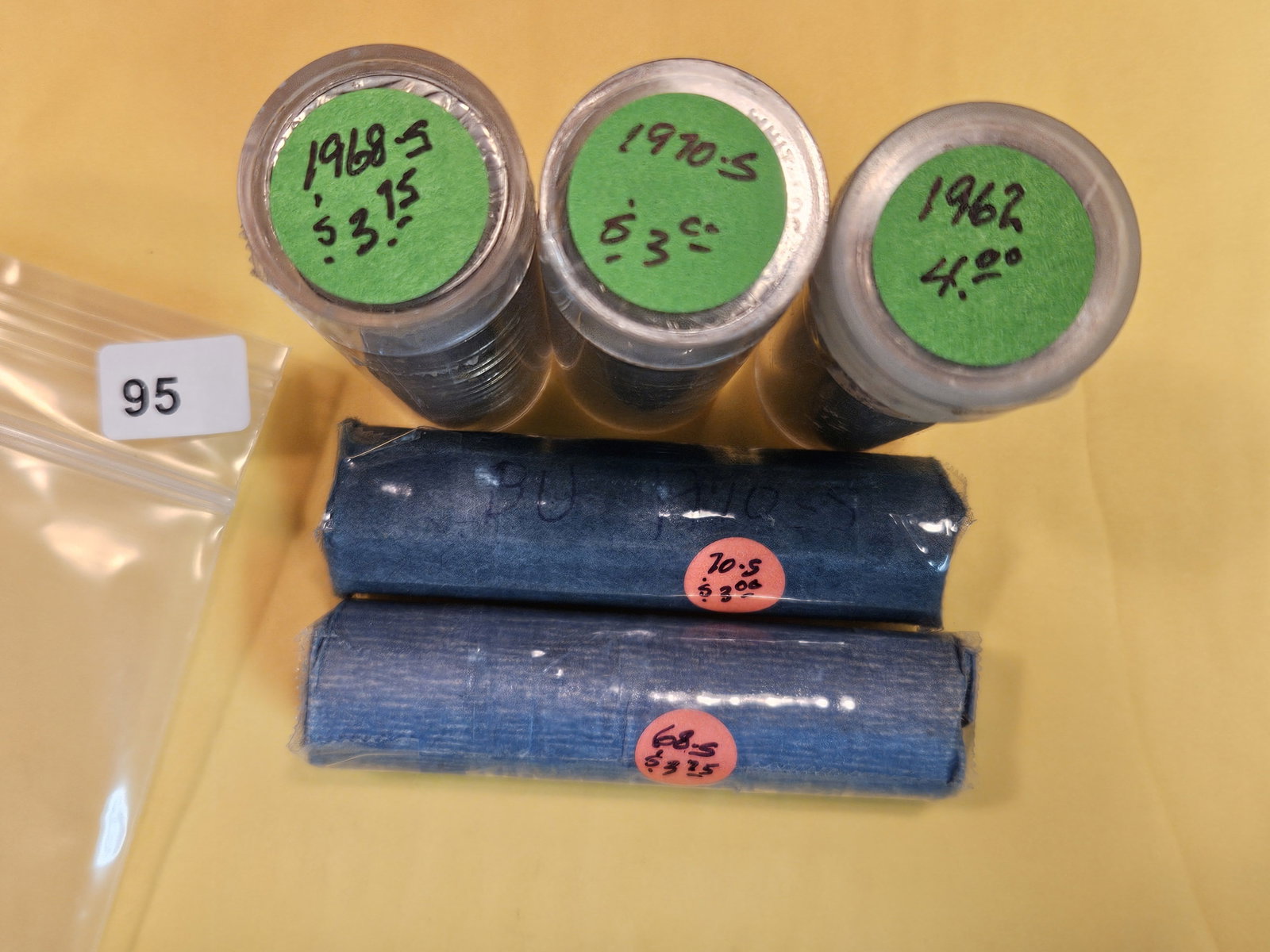 Five Rolls of Jefferson Nickels: From dealer. Unopened by us. Read dates on labels.