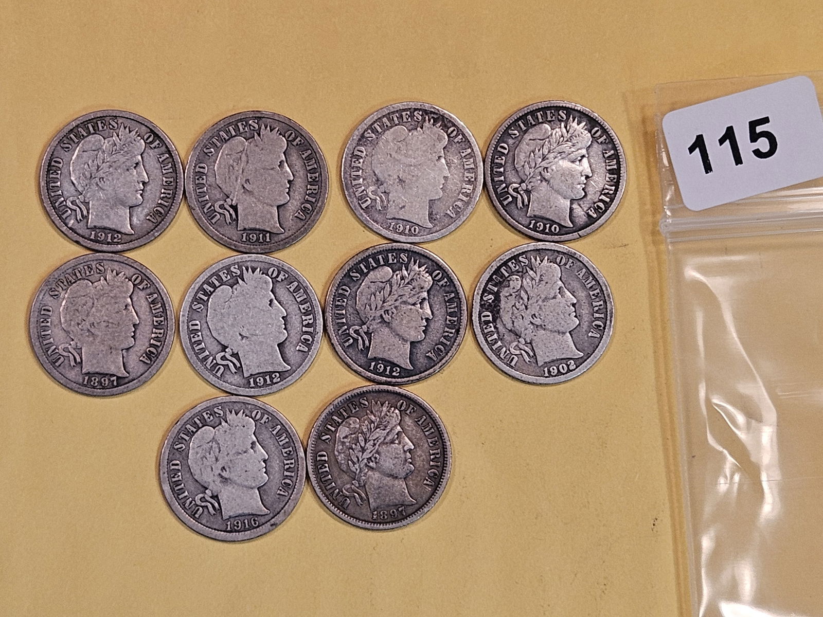 Ten mixed silver Barber Dimes (1 of 5)