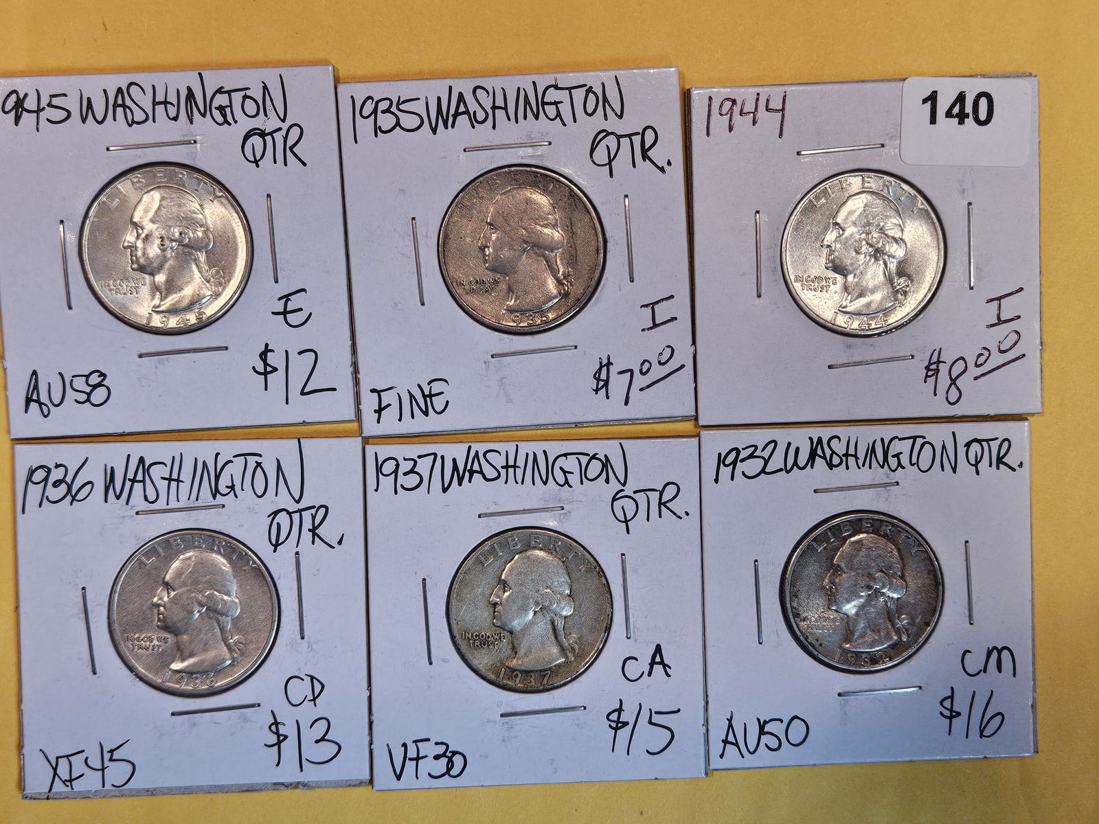 Six earlier mixed silver Washington Quarters (1 of 3)