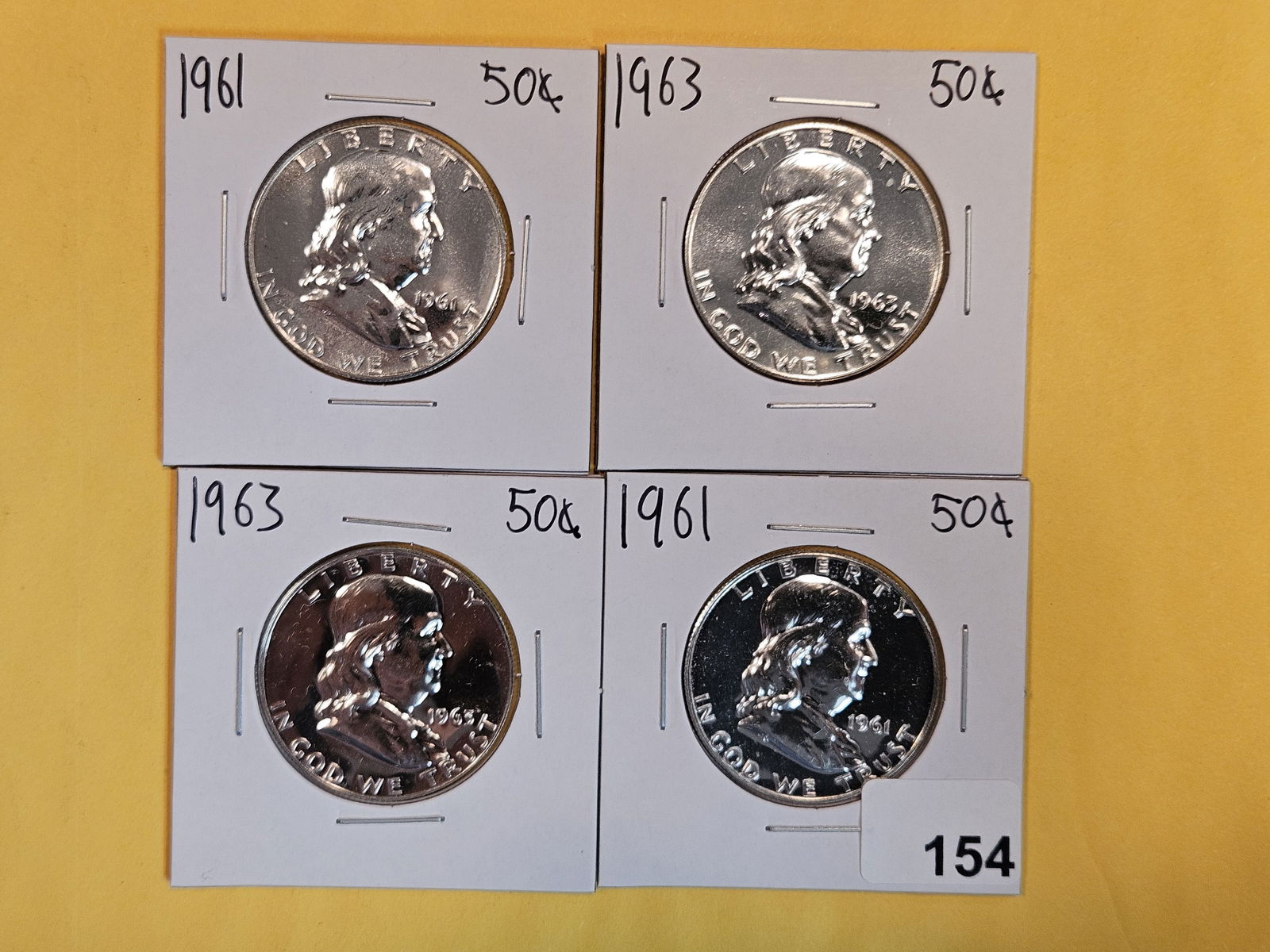 Four GEM Proof Franklin Silver Half Dollars (1 of 2)