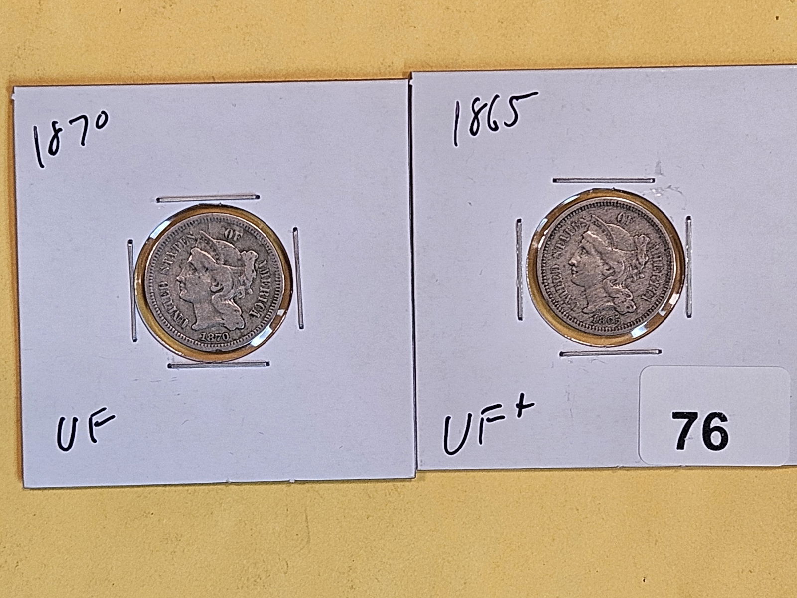 1870 and 1865 Three Cent Nickels (1 of 3)