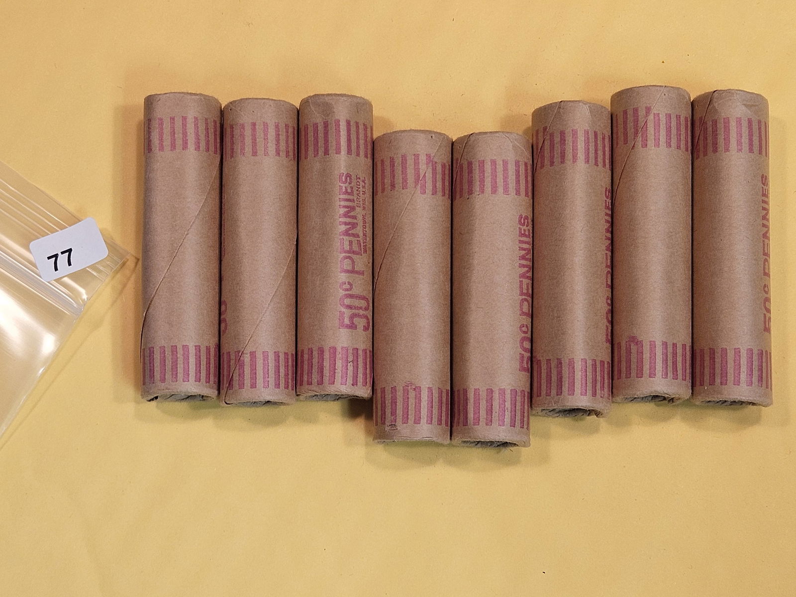 Eight Wrapped rolls of Brilliant Uncirculated Lincoln Cents (1 of 2)