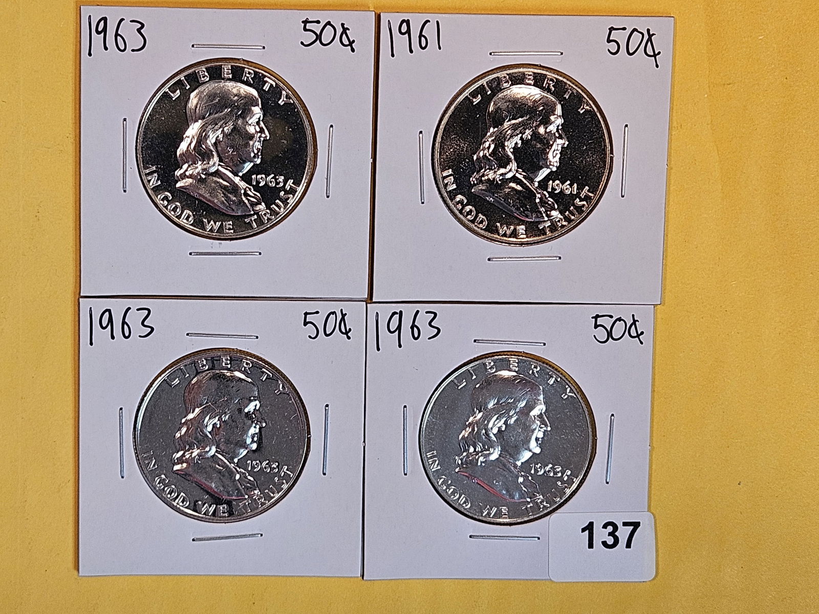 Four GEM Proof silver Franklin Half Dollars (1 of 4)