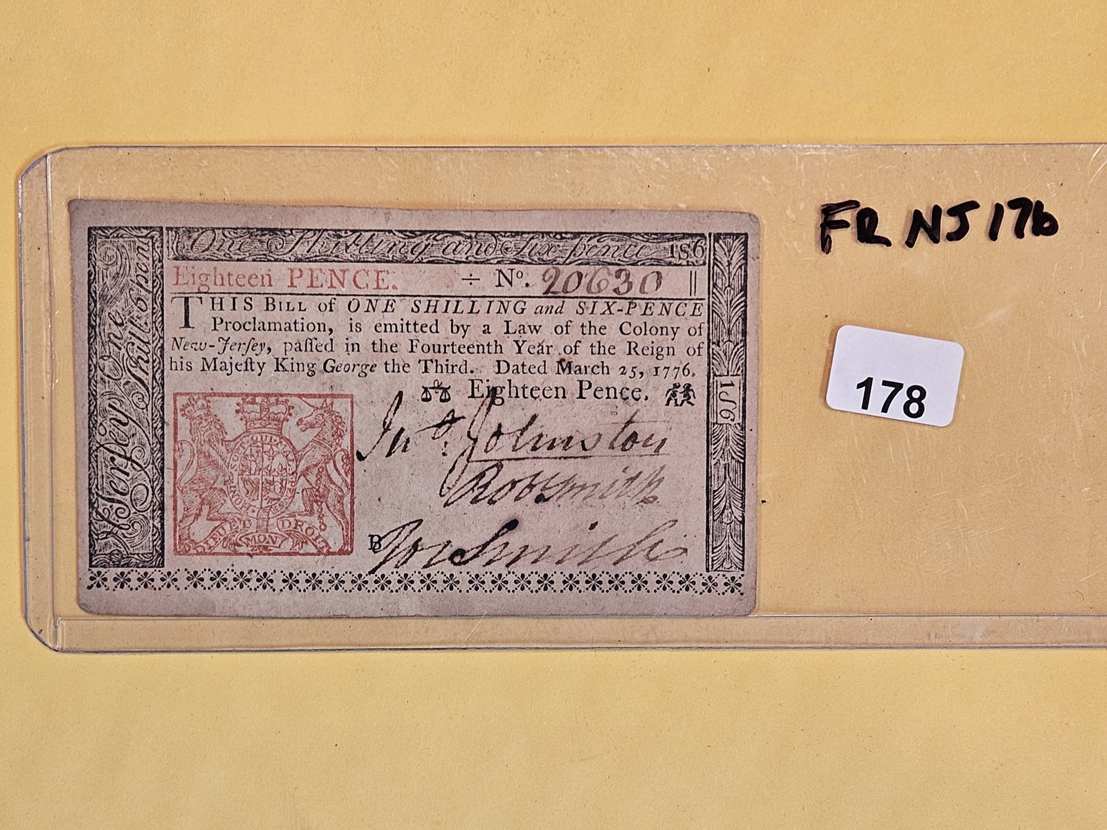 COLONIAL CURRENCY! March 25, 1776 One Shilling 6-pence (1 of 3)