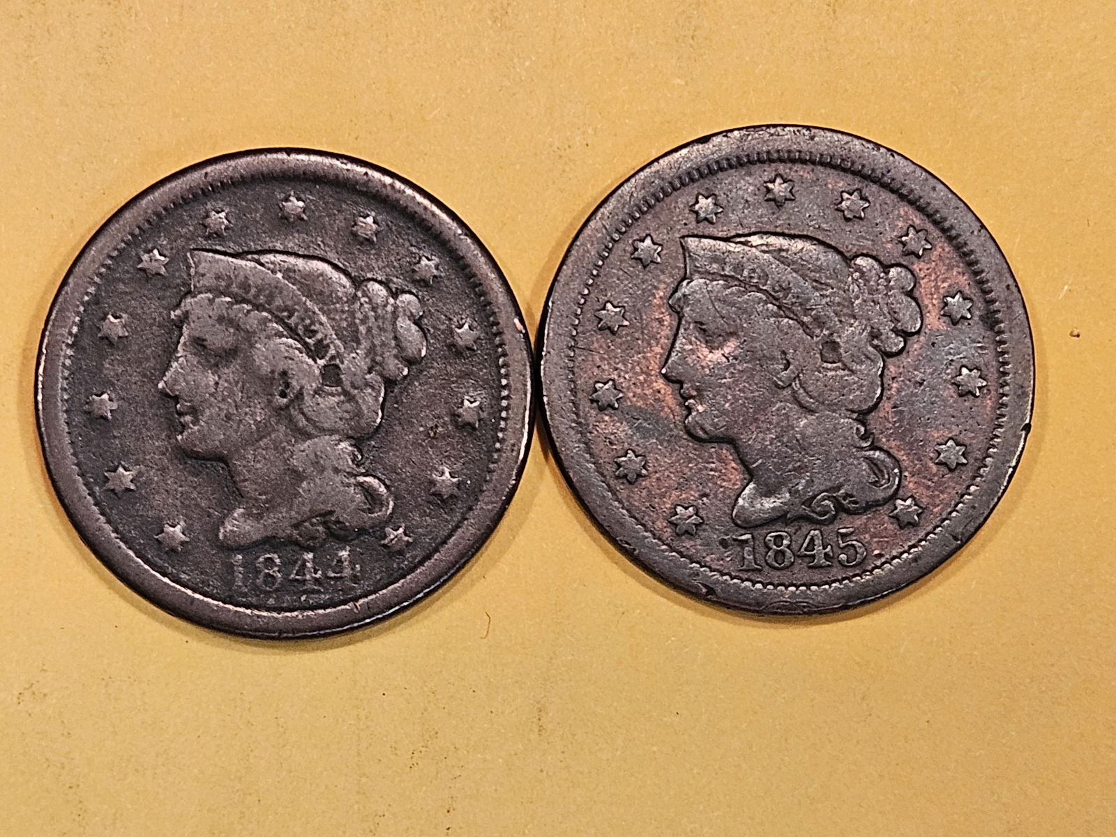 1844 and 1845 Braided Hair Large Cents (1 of 3)