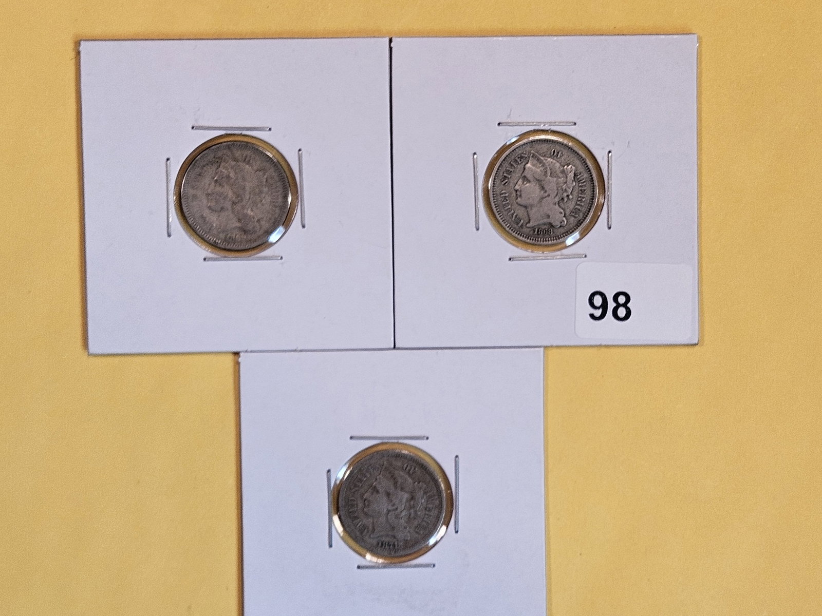 1866, 1868 and 1871 Three Cent nickels (1 of 7)