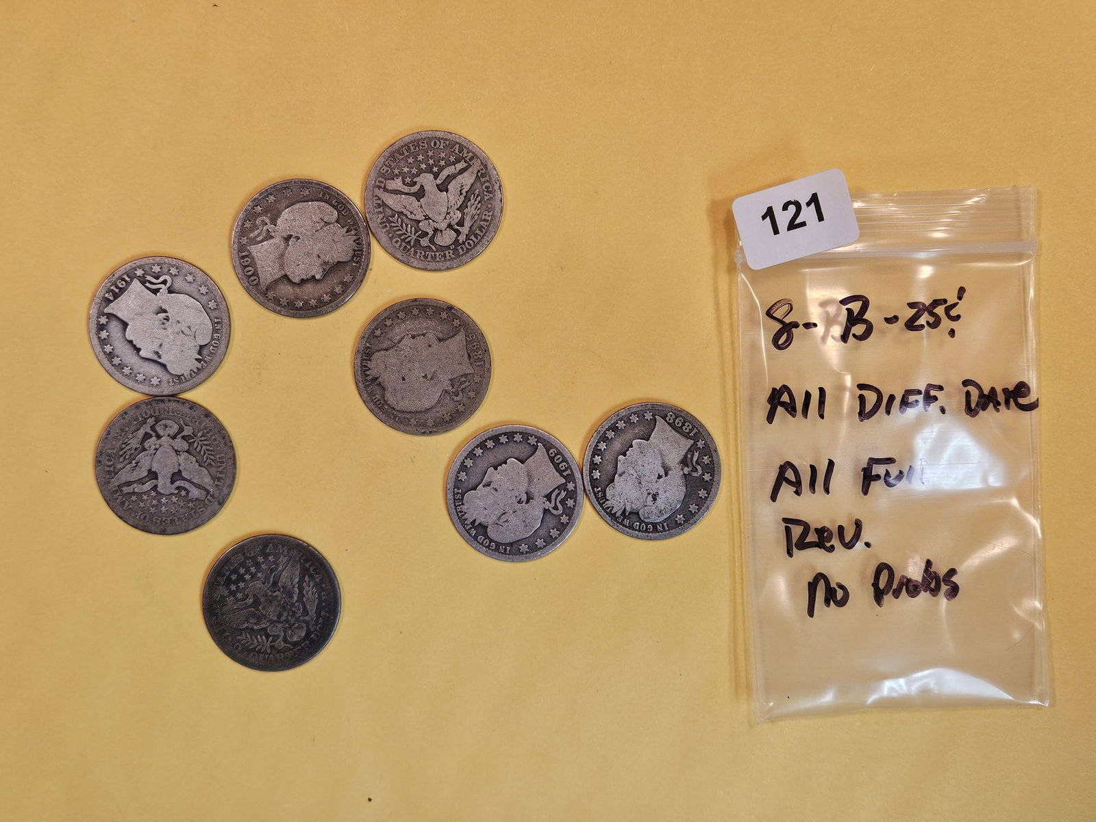 Eight silver Barber Quarters (1 of 2)