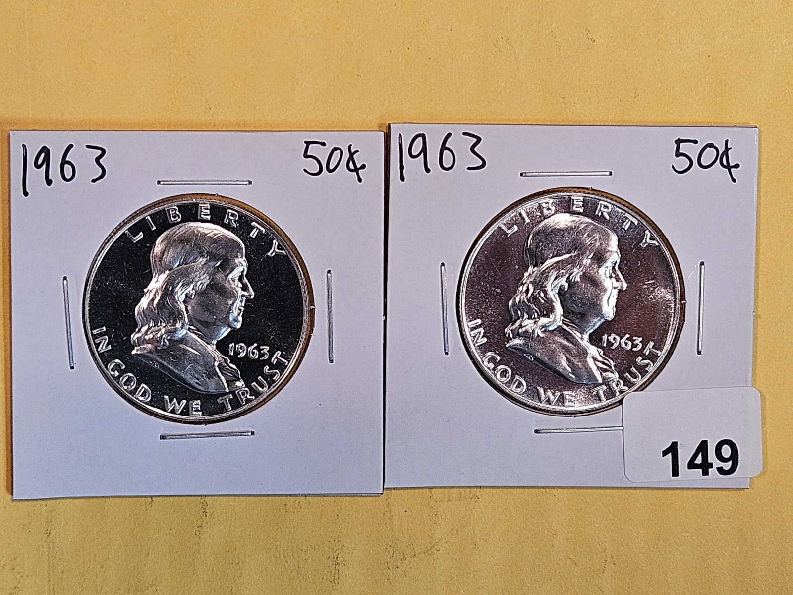 Two GEM proof Deep Cameo Franklin silver half dollars (1 of 4)