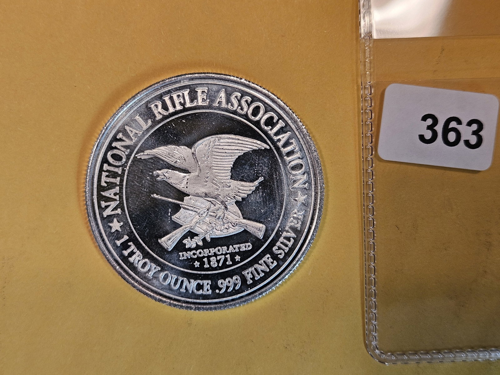 One Troy ounce .999 fine silver proof art round: NRA