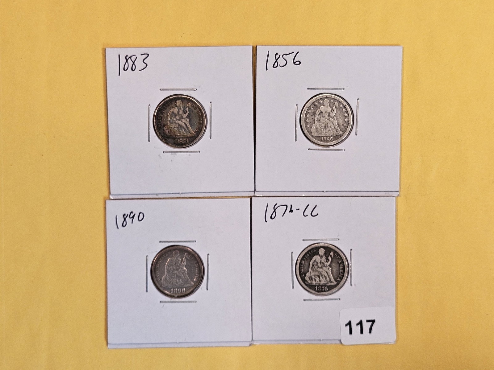 Four mixed Seated Liberty Dimes (1 of 4)
