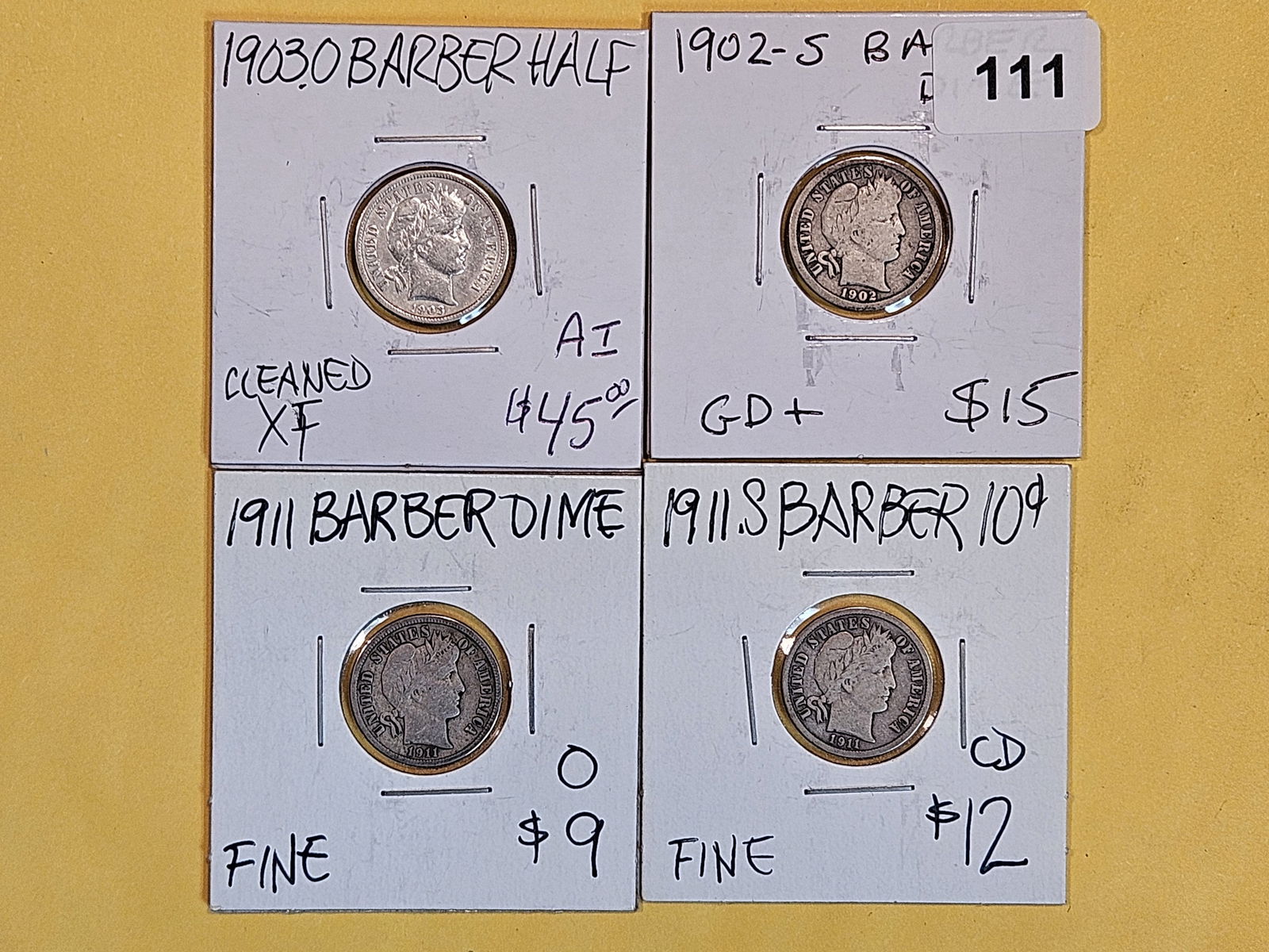 Four mixed silver Barber Dimes (1 of 4)