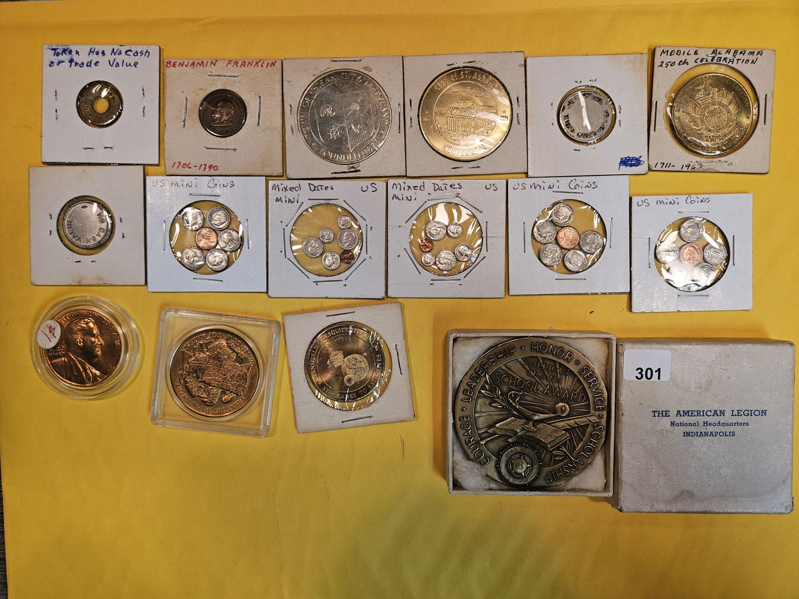 EXONUMIA! Fifteen tokens and a Large Bronze Medal (1 of 6)