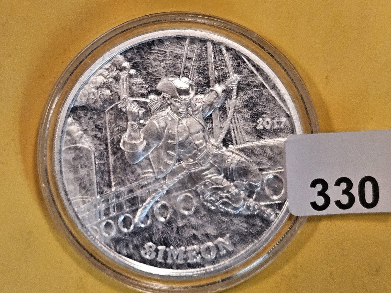 One Troy ounce .999 fine silver art proof round: Simeon