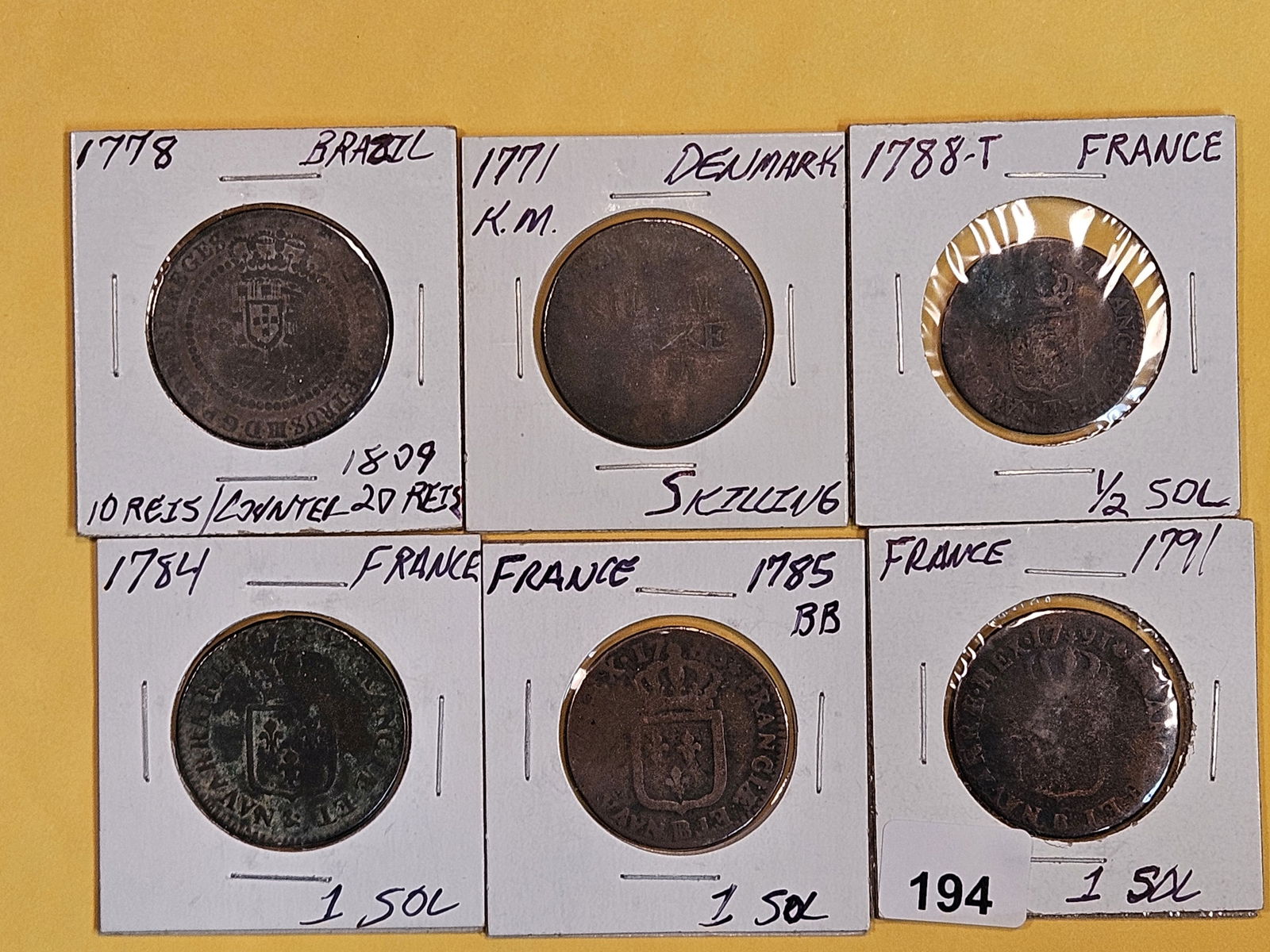 Six better, mixed, copper World Coins (1 of 7)