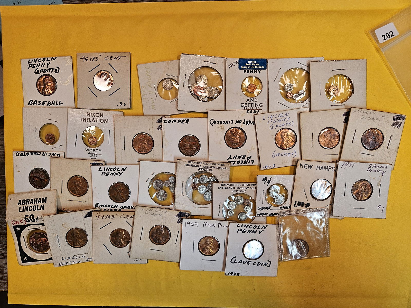 EXONUMIA! Over thirty pennies and mixed pieces: Lots of pennies with stamped obverses