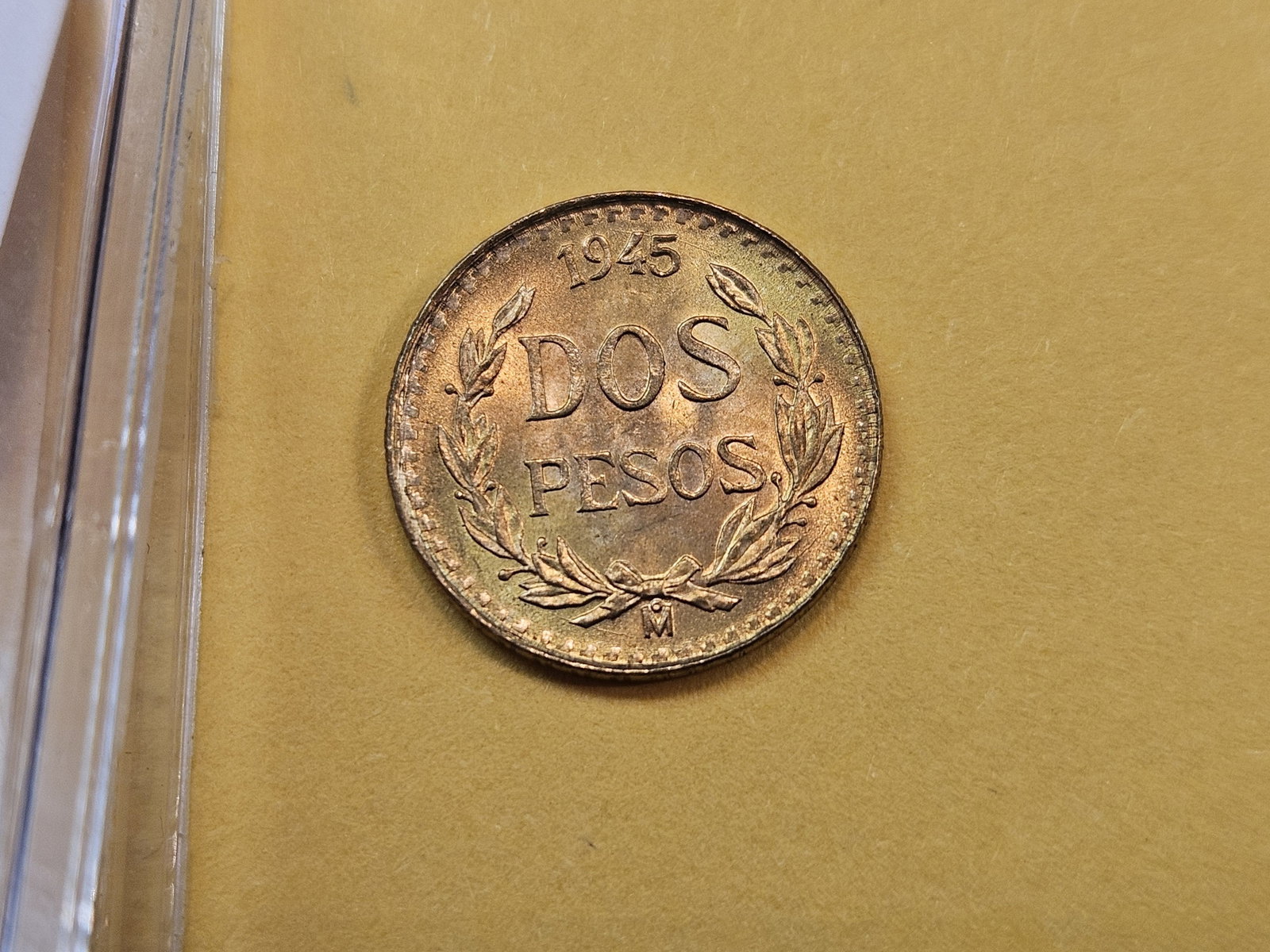 GOLD! Brilliant Uncirculated 1945 Mexican Two Peso Gold: KM# 461