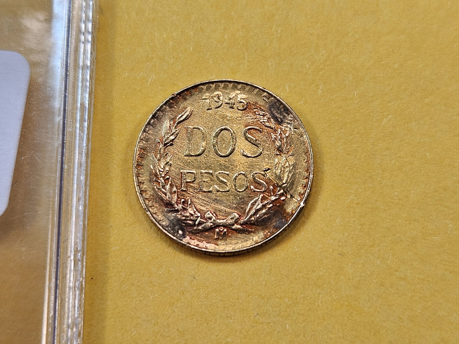 GOLD! Brilliant Uncirculated 1945 Mexican Two Peso Gold: KM# 461, Details