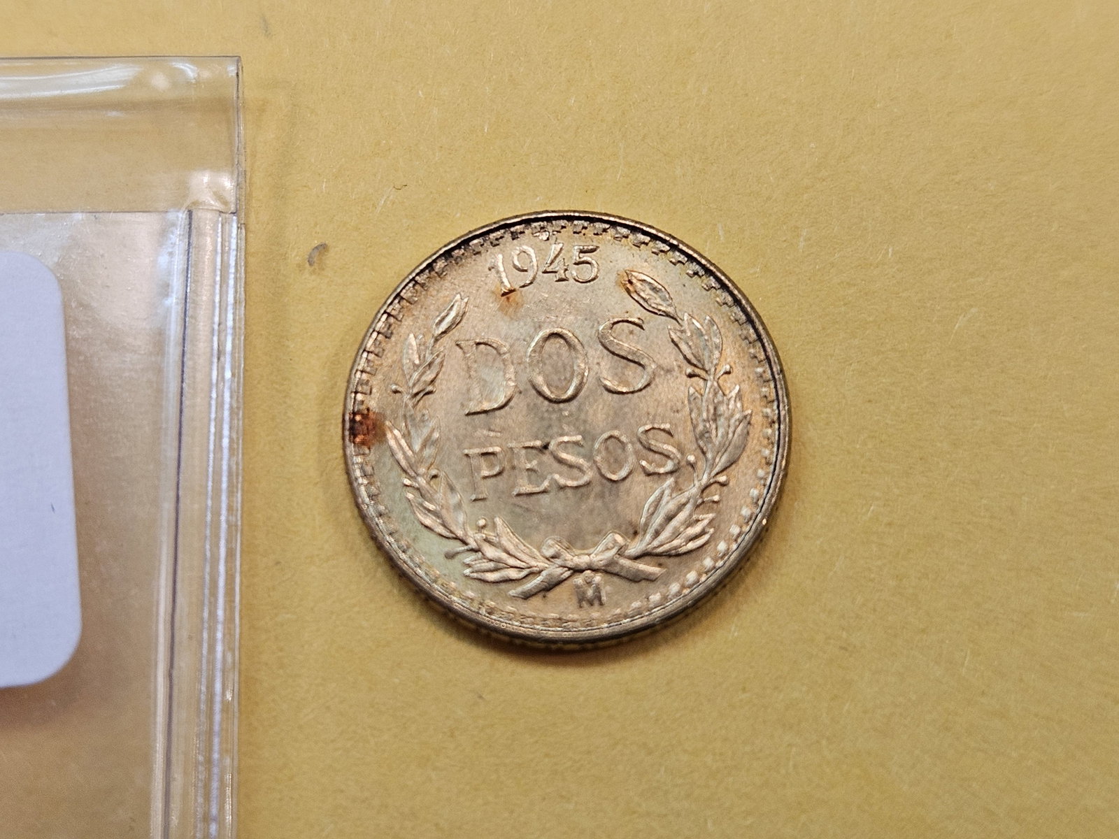 GOLD! Brilliant Uncirculated 1945 Mexican Two Peso Gold: KM# 461