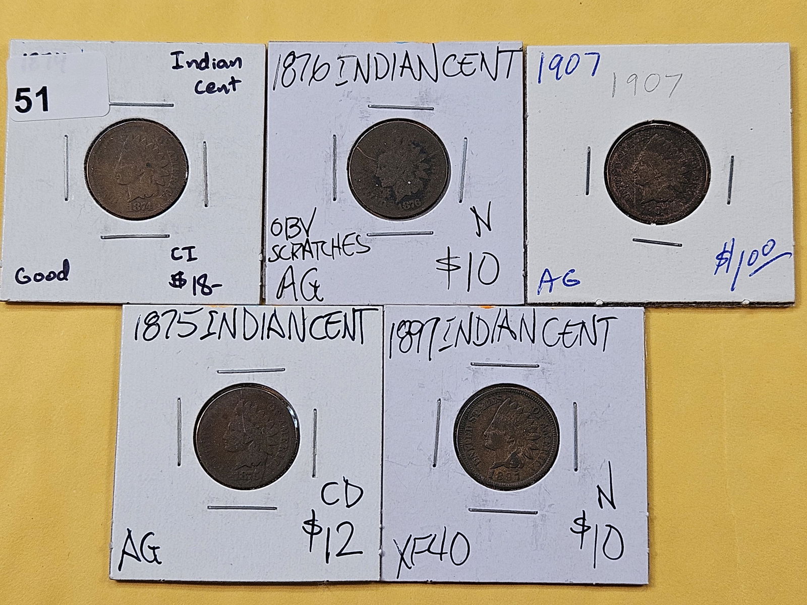 Five Indian Head Cents (1 of 12)