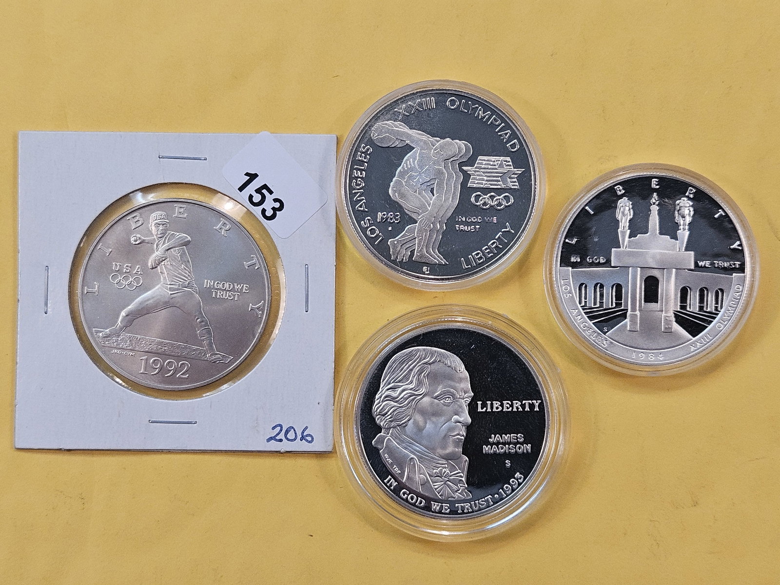 Three GEM Proof and one Business Strike Commemorative Silver Dollars (1 of 6)