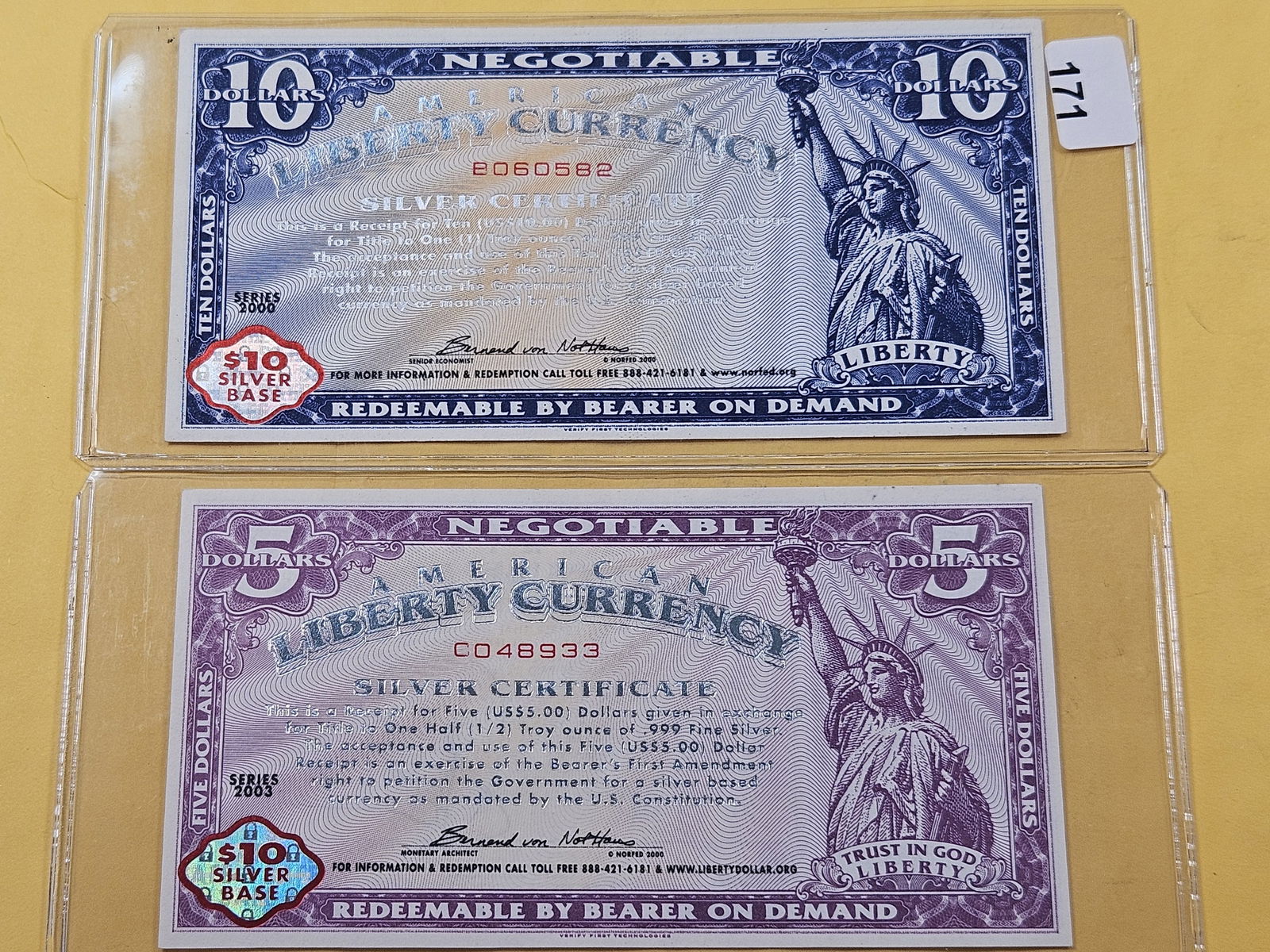 Two Norfed American Liberty Currency Silver Certificates (1 of 4)
