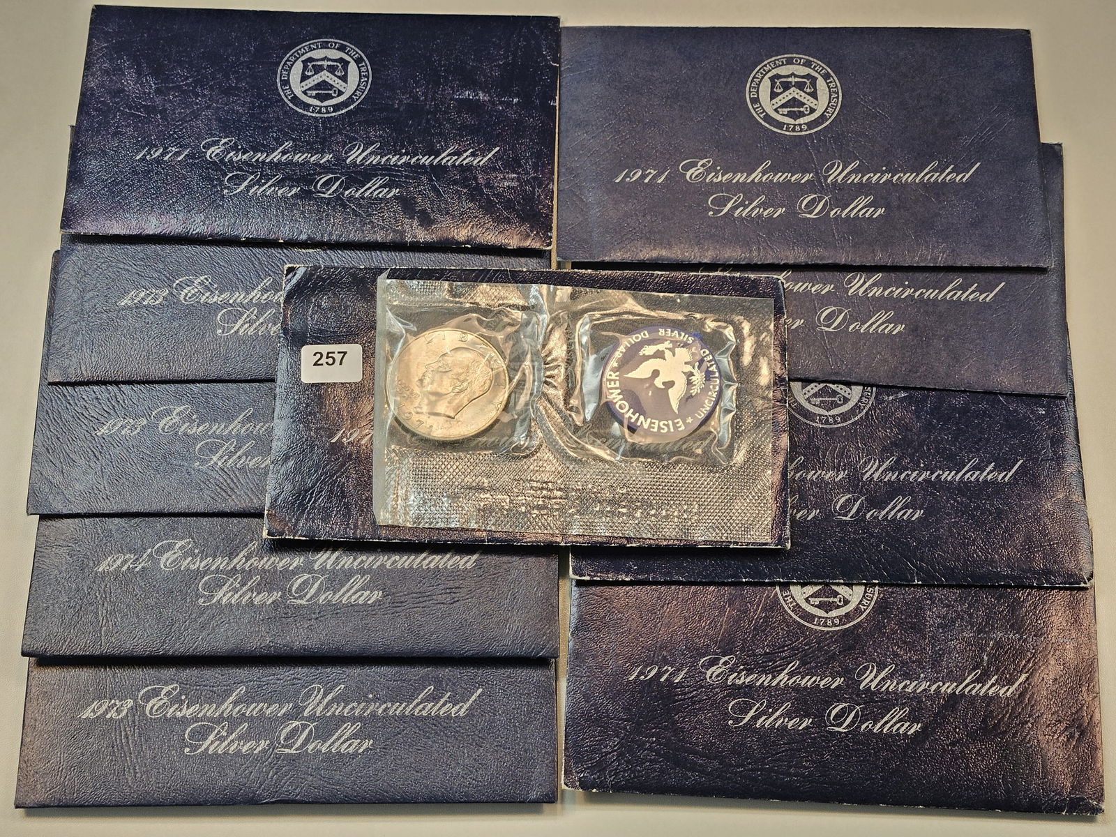Ten Brilliant Uncirculated Blue Pack Eisenhower Silver Dollars (1 of 3)