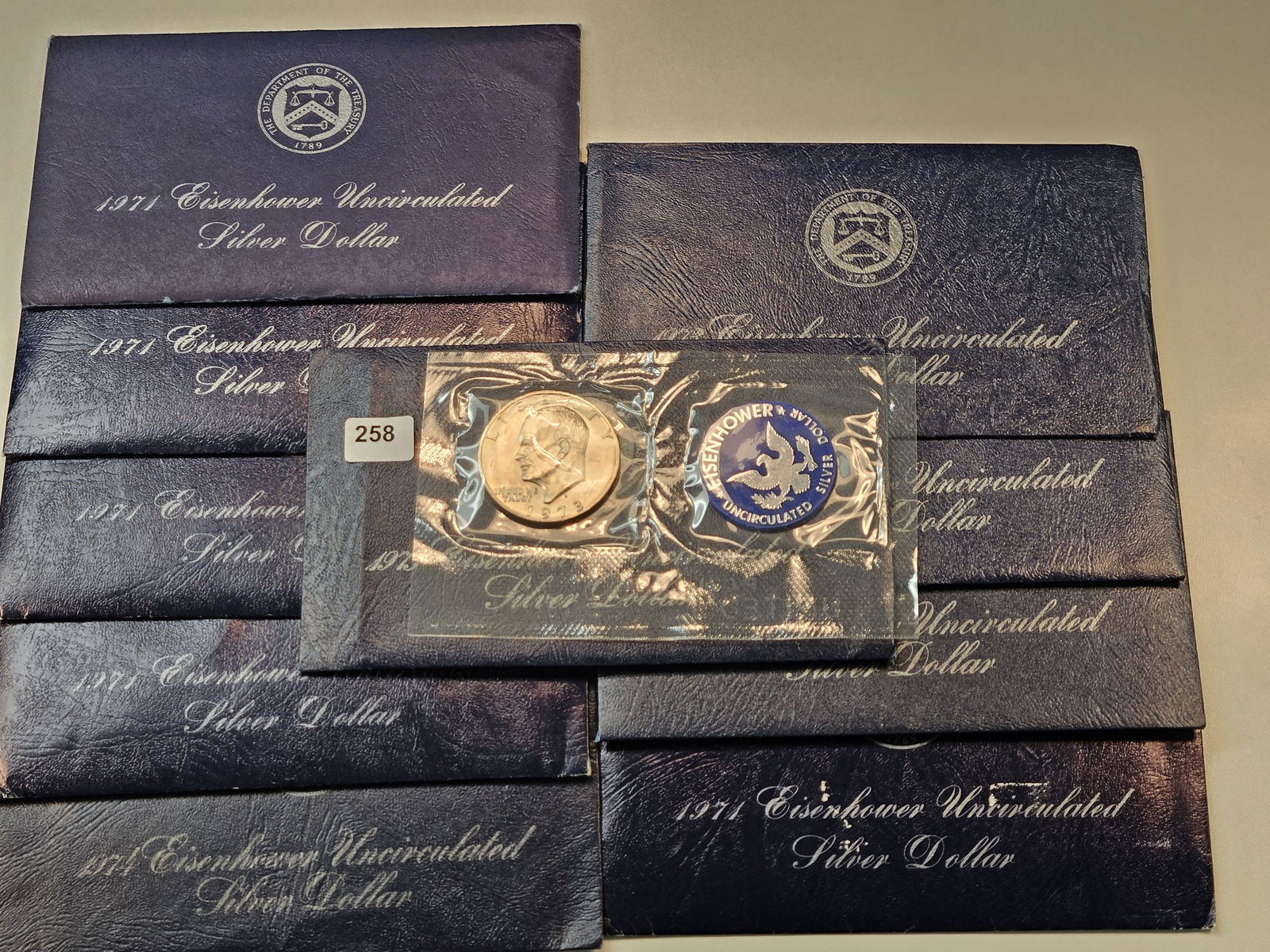 Ten Brilliant Uncirculated Blue Pack Eisenhower Silver Dollars (1 of 3)