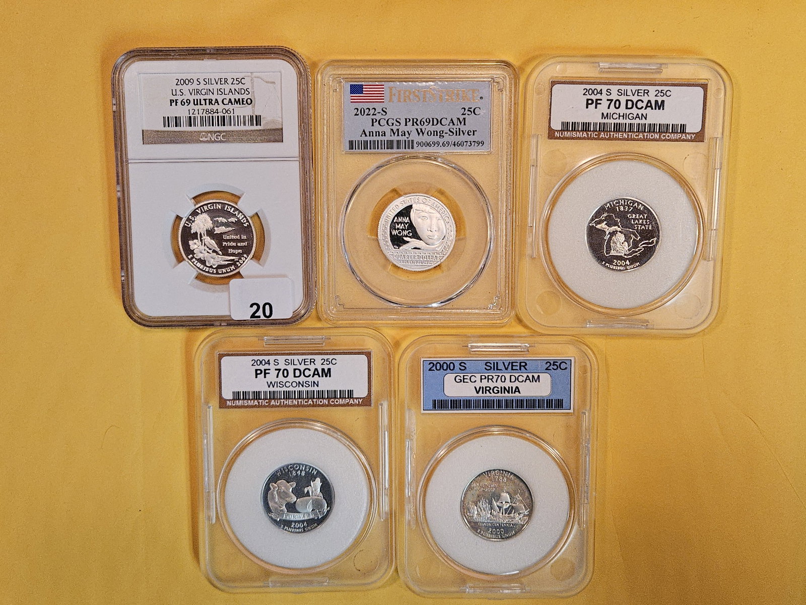 Five, Graded, GEM Proof Deep Cameo Silver Washington Quarters (1 of 2)