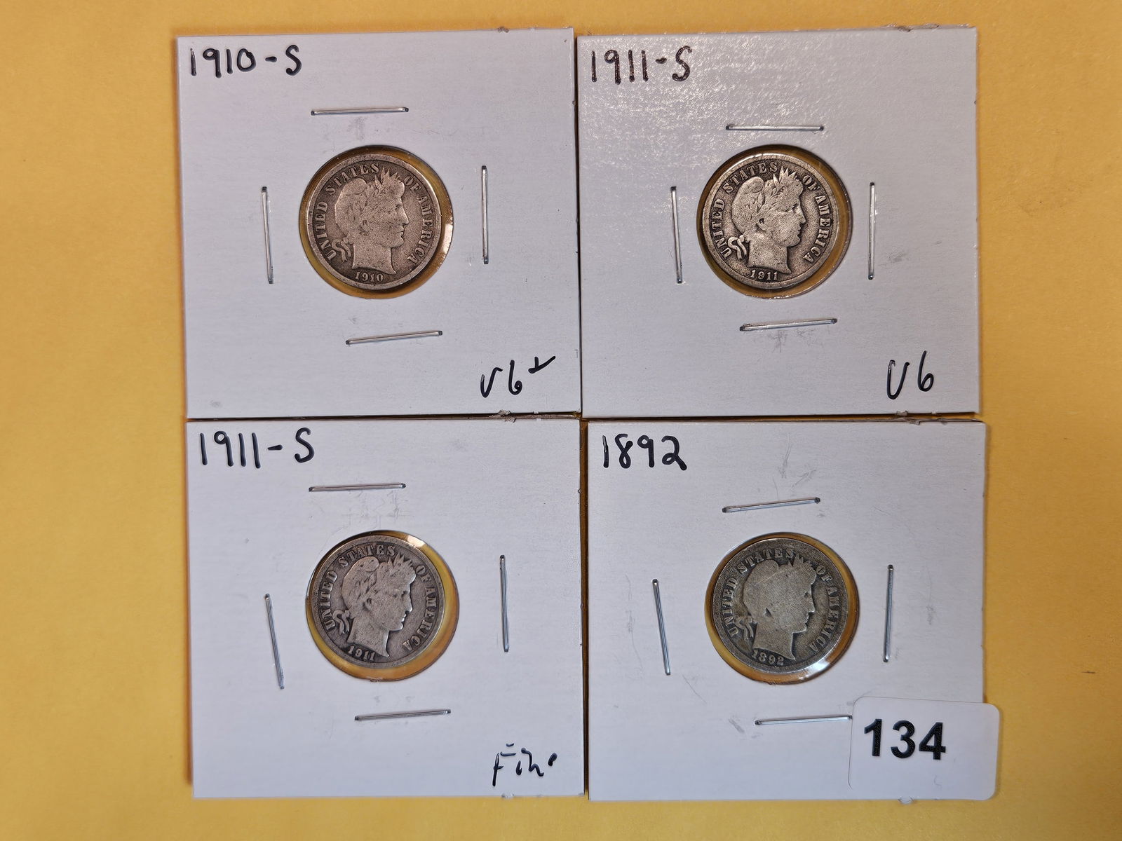 Four Barber silver dimes in Good to Fine (1 of 2)