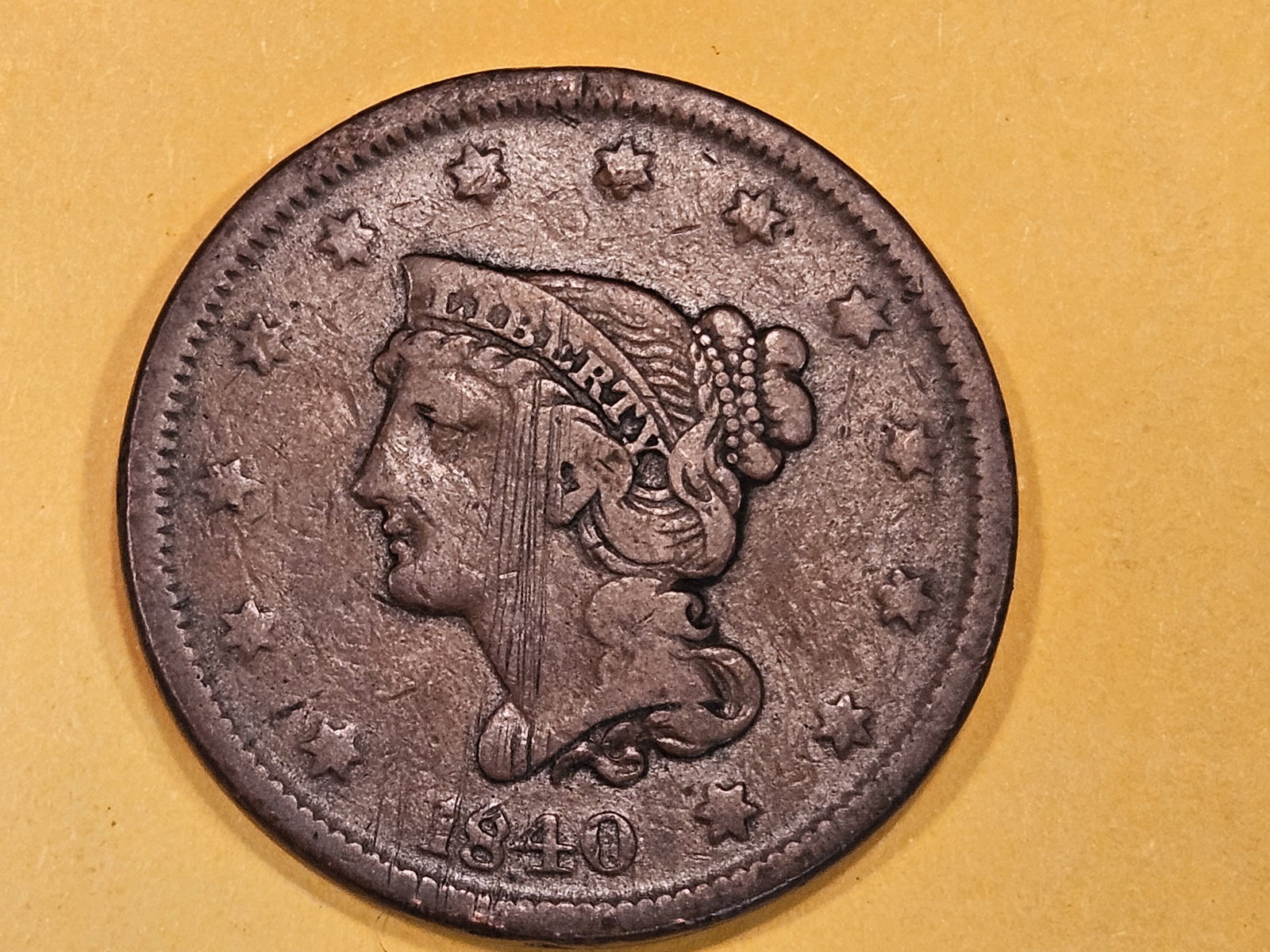 1840 Braided Hair Large Cent in Very Fine - 30 - details (1 of 3)