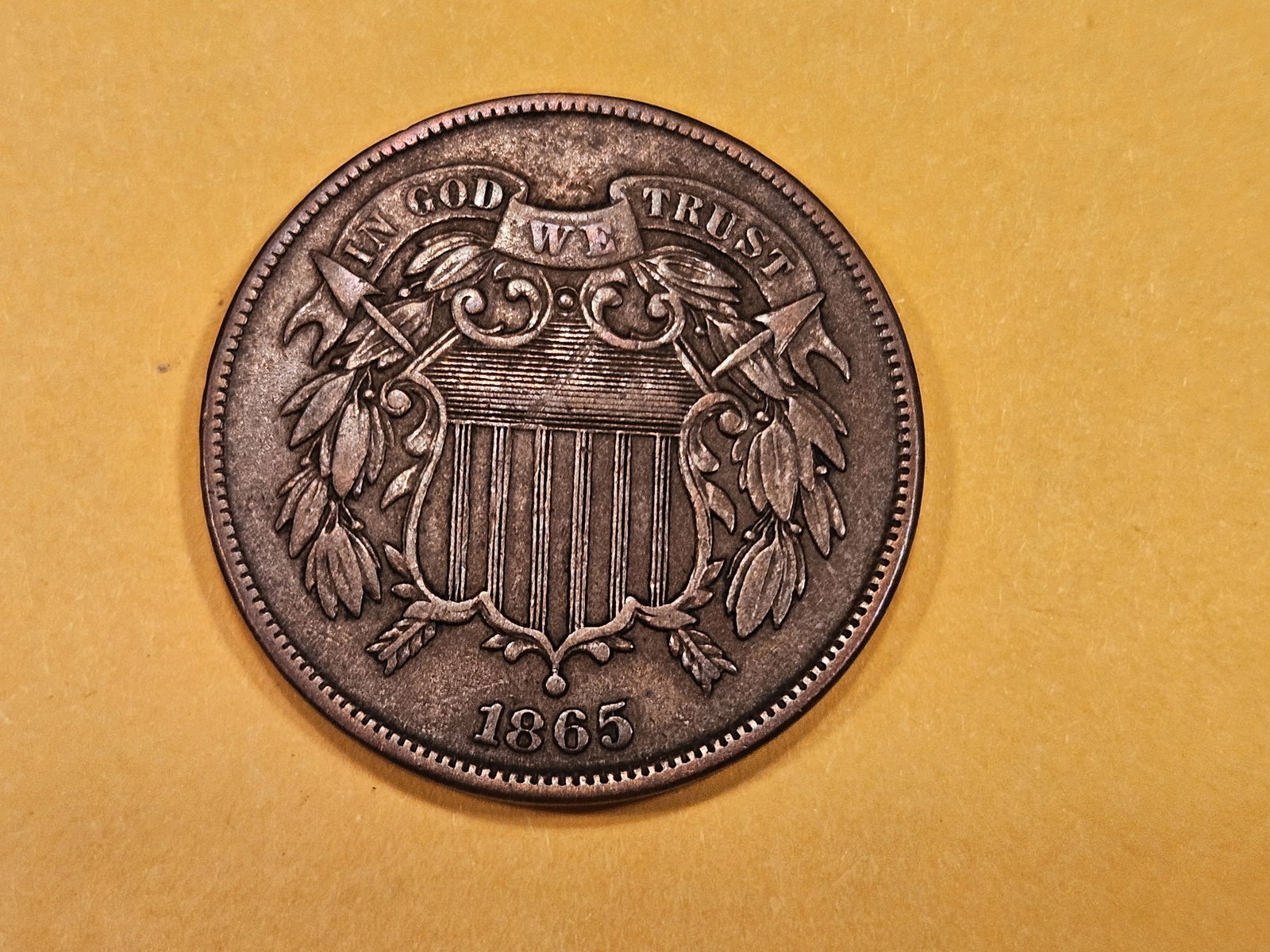1865 Two Cent piece in Extra Fine (1 of 3)