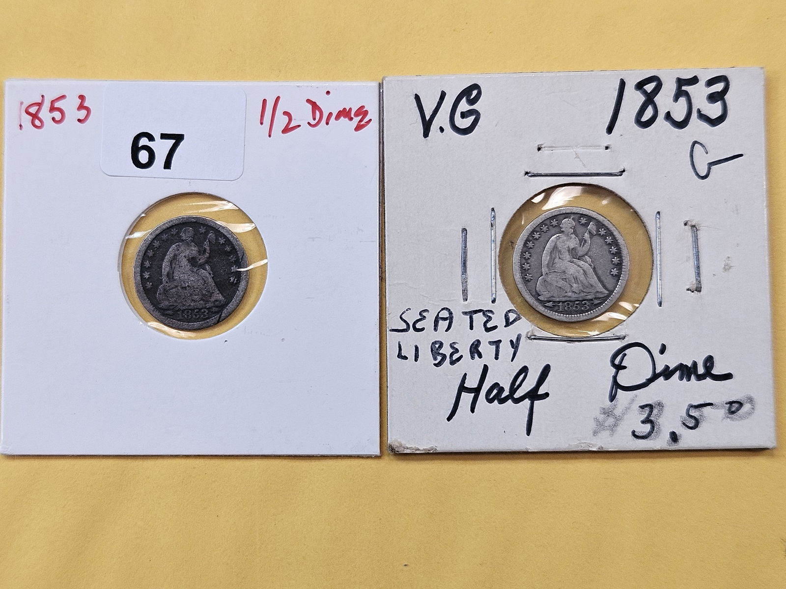 Two 1853 Arrows Seated Liberty Half Dimes (1 of 6)