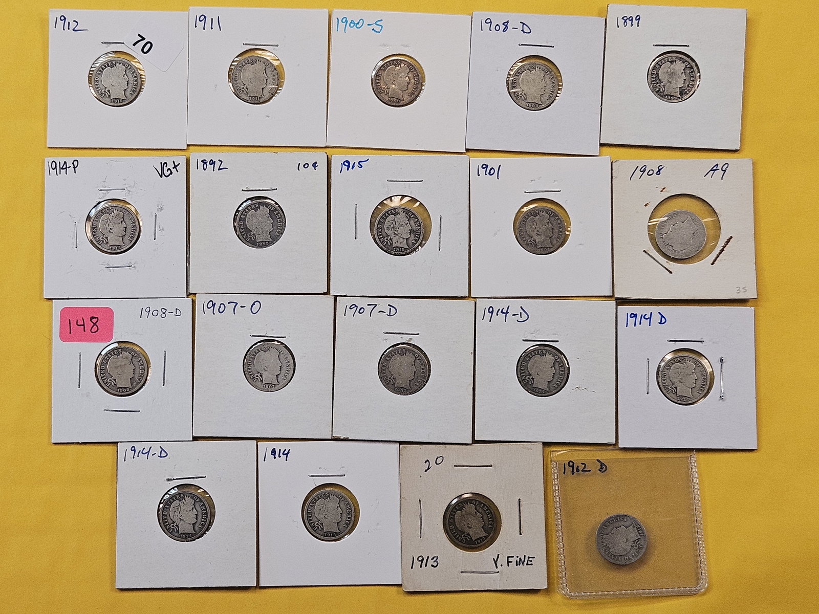 Nineteen Circulated Barber Silver Dimes (1 of 6)