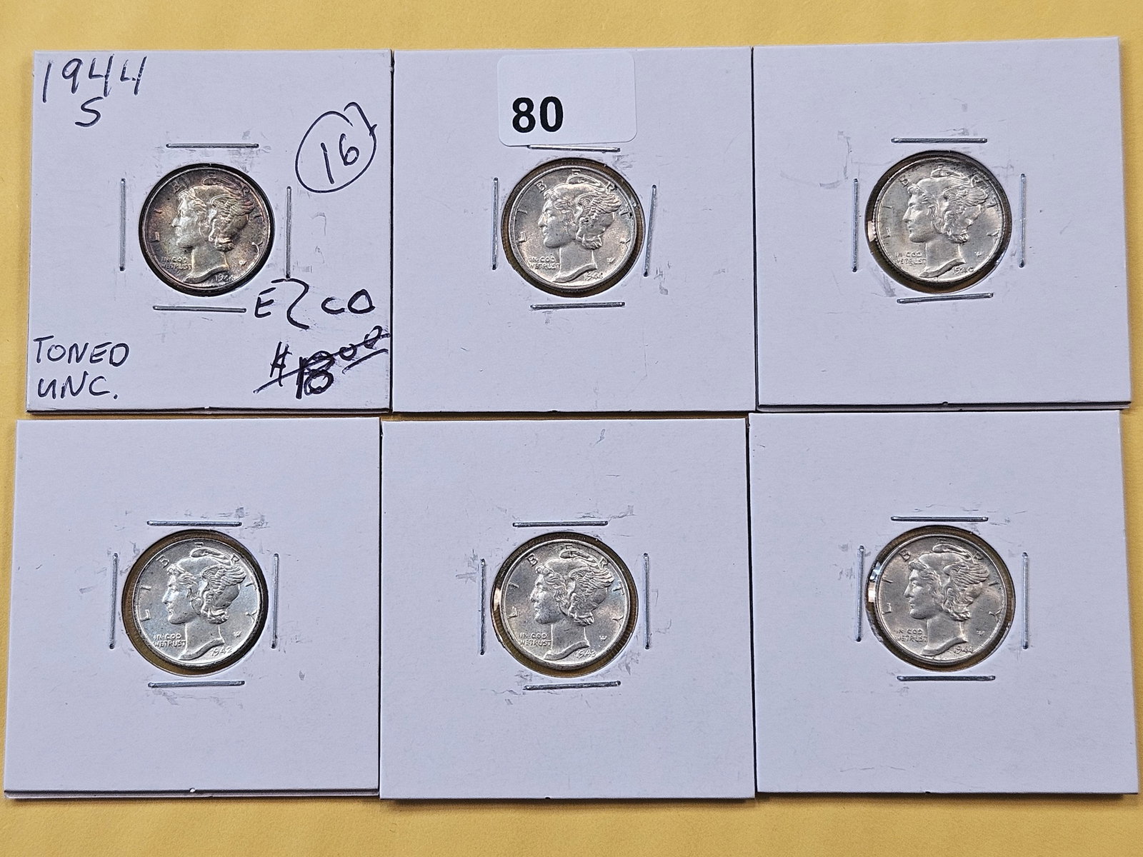 Six Brilliant Uncirculated Mercury Silver Dimes (1 of 2)