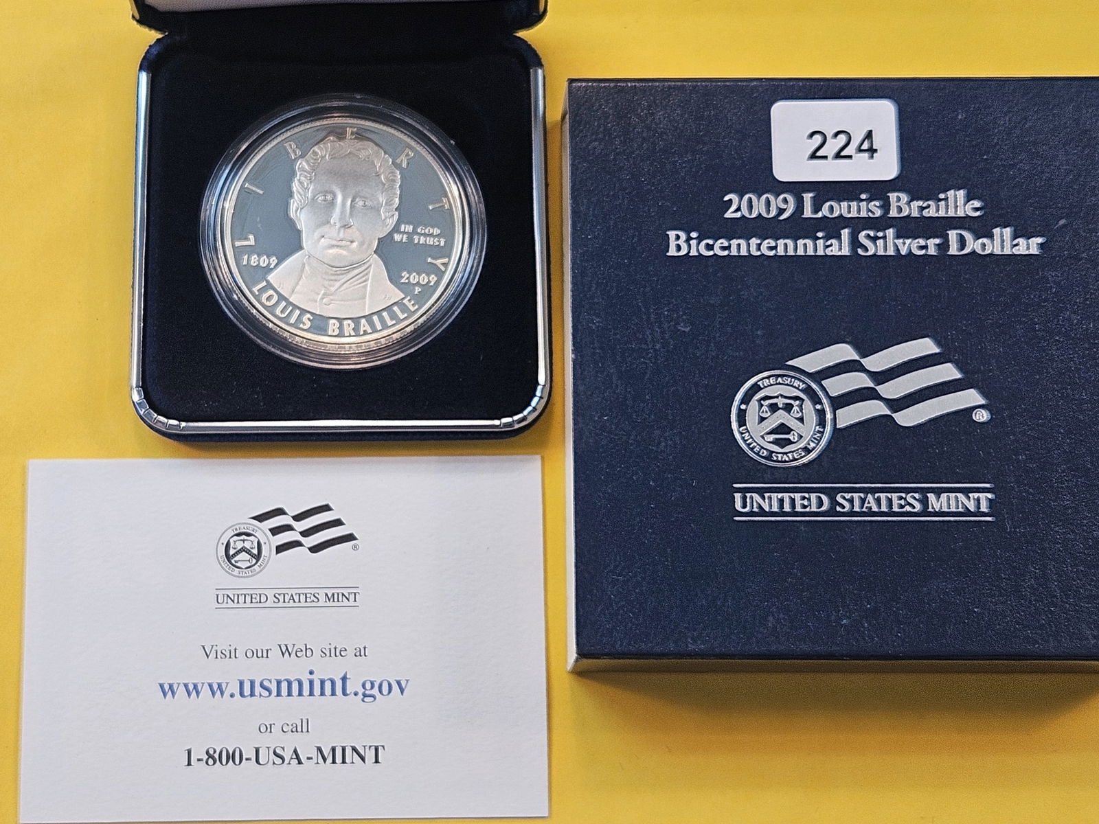 US Mint 2009 Louis Braille Bicentennial Commemorative Proof Deep Cameo Silver Dollar (1 of 2)