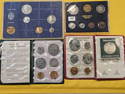 Five World Mint Products: Two Australian sets, a German GEM Proof Deep Cameo Medal, 1980 Netherlands Uncirculated Coin Set and a 1982 Netherlands Uncirculated Set