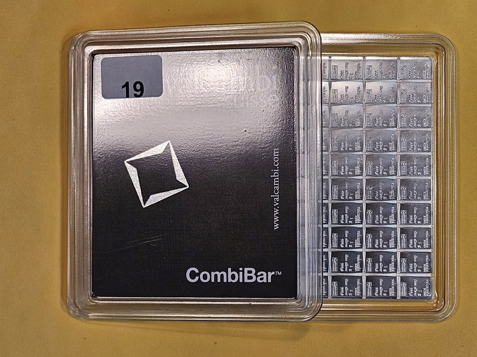 SILVER! Valcambi Suisse 100 Gram .999 fine silver combi-bar: In original assay holder