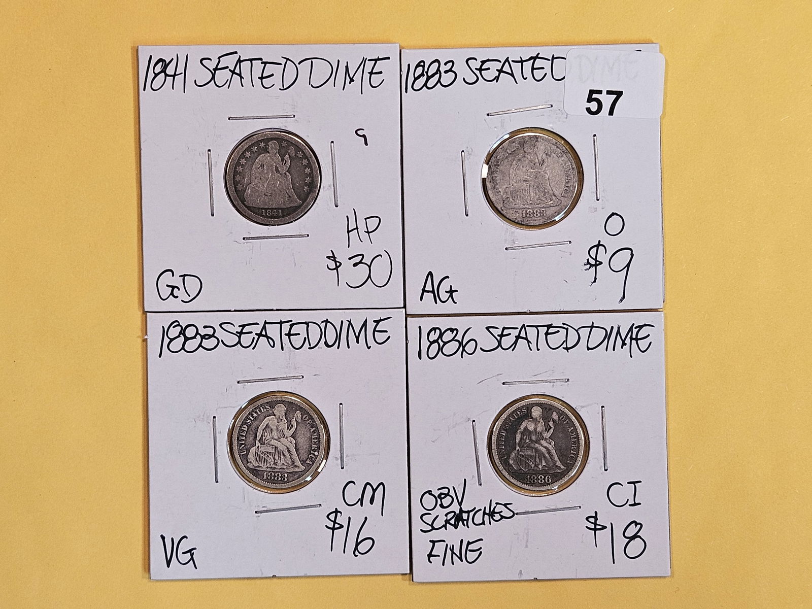 Four mixed Seated Liberty silver Dimes (1 of 4)
